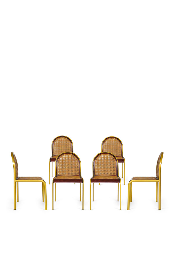 Set of 6 Vintage Cane & Rosewood Dining Chairs - Italy 1970s