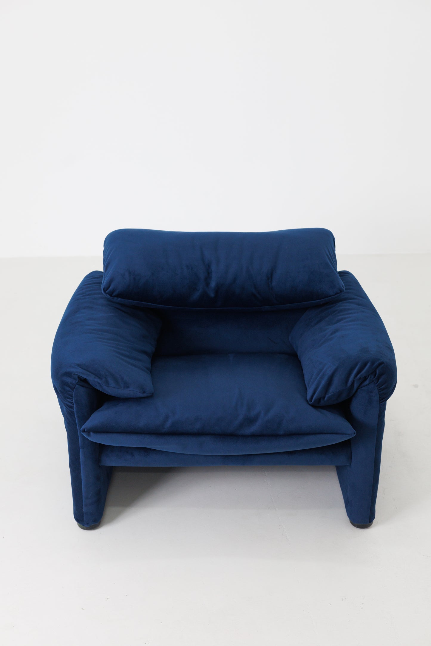 Vintage Blue Velvet Maralunga Armchair & Sofa Set by Vico Magistretti for Cassina