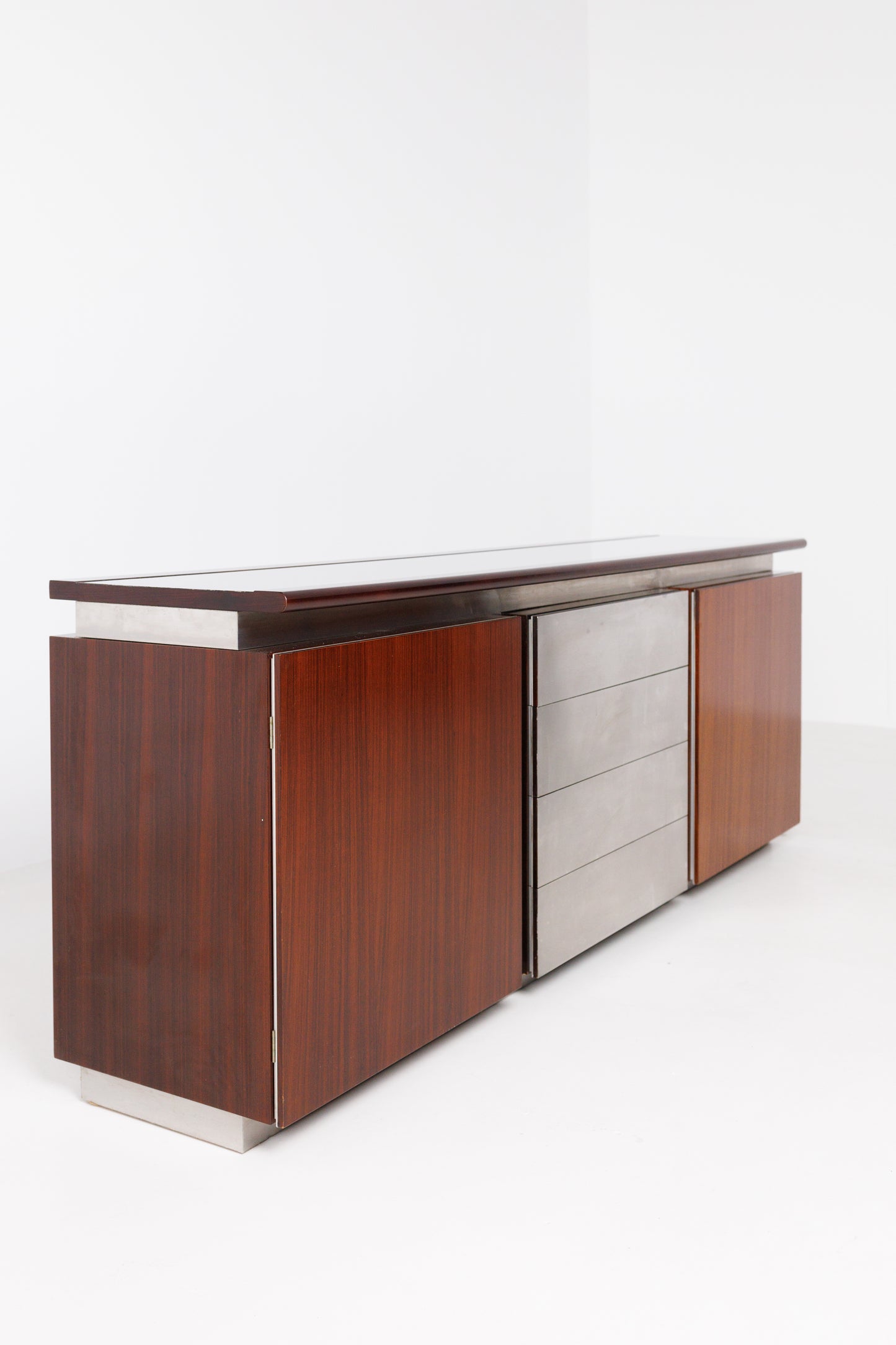 Vintage Mid Century-Modern Rosewood & Steel Parioli Sideboard by Giotto Stoppino for Acerbis, Italy, 1970s