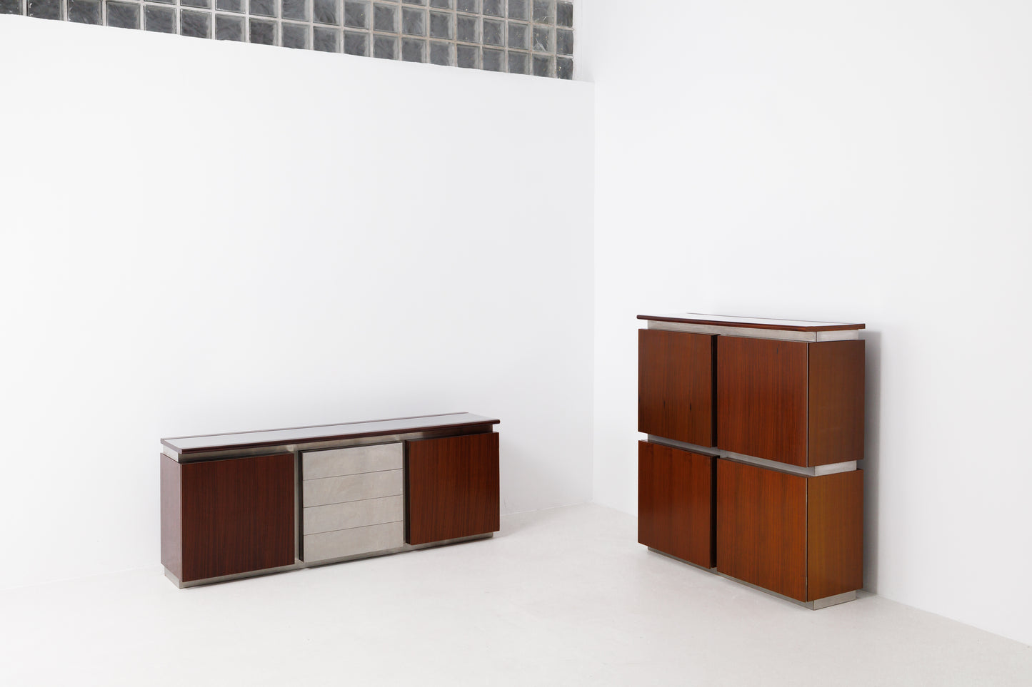Vintage Mid Century-Modern Rosewood & Steel Parioli Sideboard by Giotto Stoppino for Acerbis, Italy, 1970s