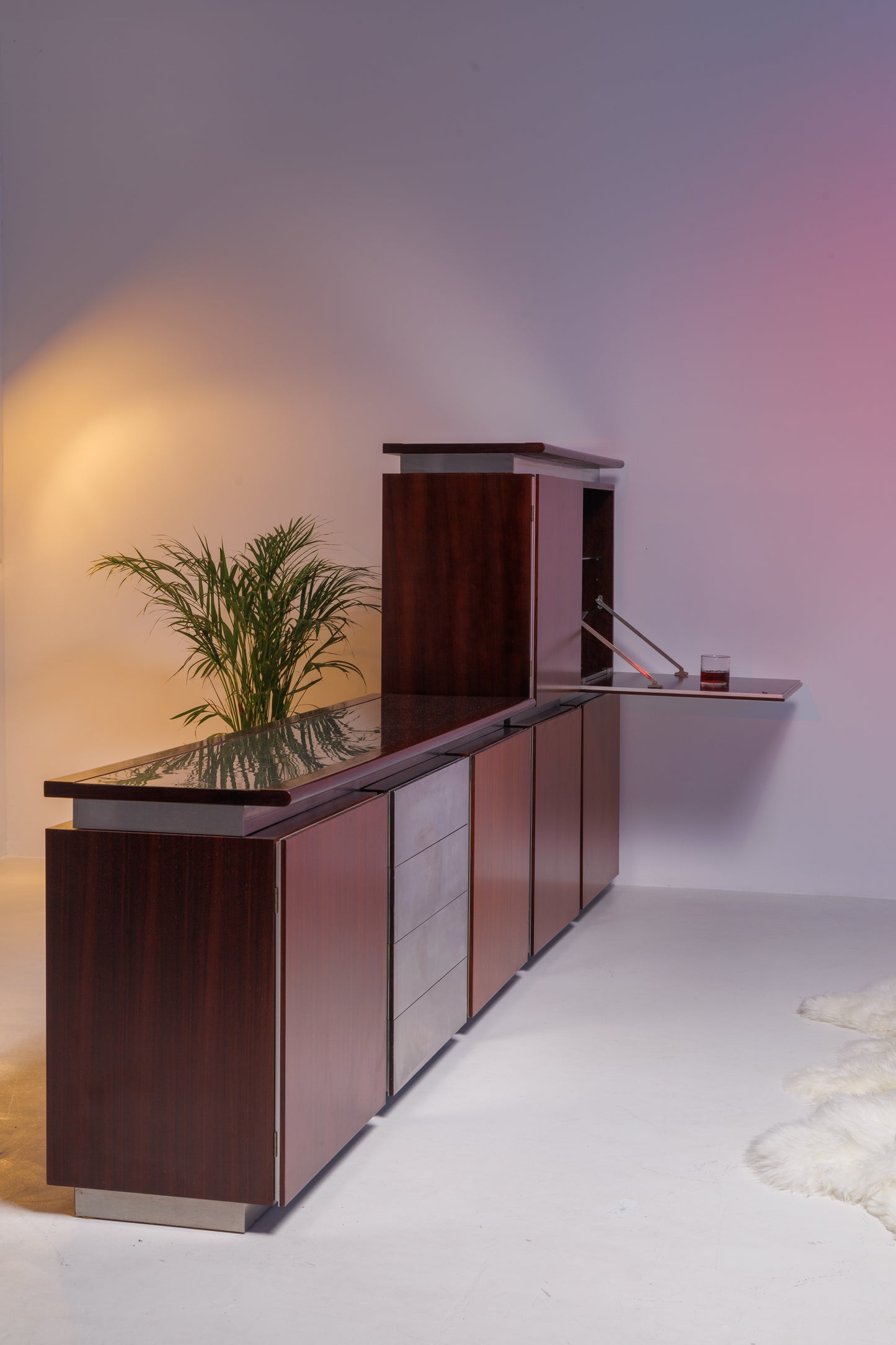 Vintage Rosewood & Steel Cabinet by Giotto Stoppino for Acerbis, Italy, 1970s