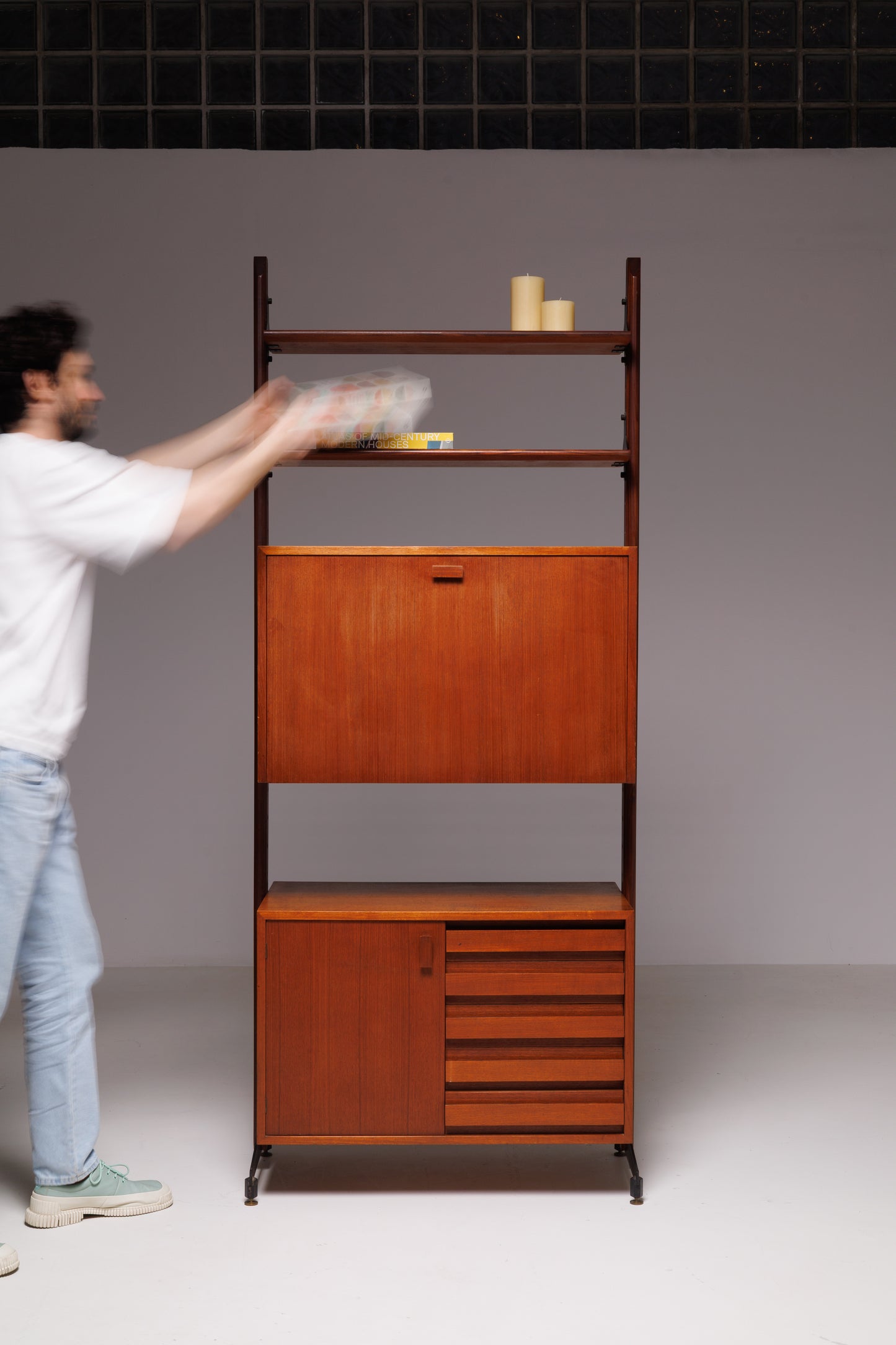 Italian Rosewood Modular Bookcase with Storage Units, 1950s