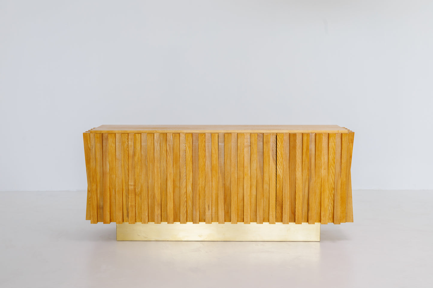 Mid Century Italian Oakwood and Brass Sideboard by L.A. Studio