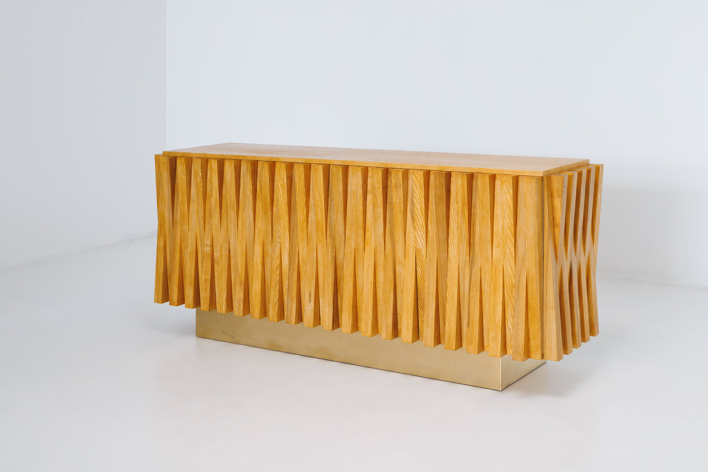 Mid Century Italian Oakwood and Brass Sideboard by L.A. Studio