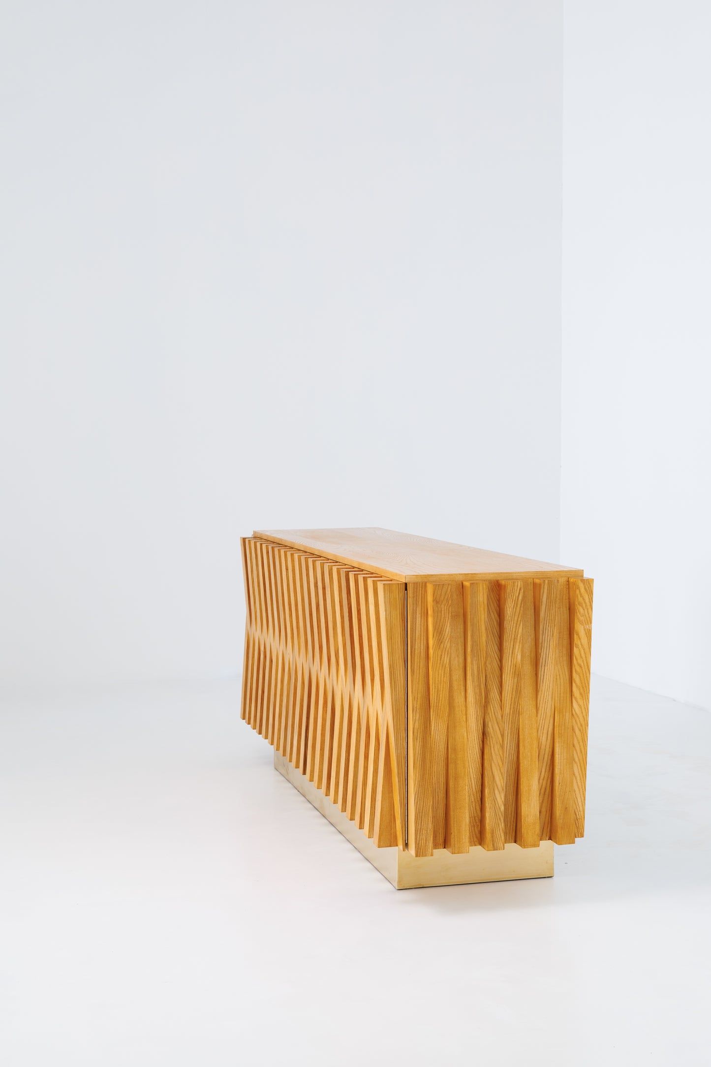 Mid Century Italian Oakwood and Brass Sideboard by L.A. Studio