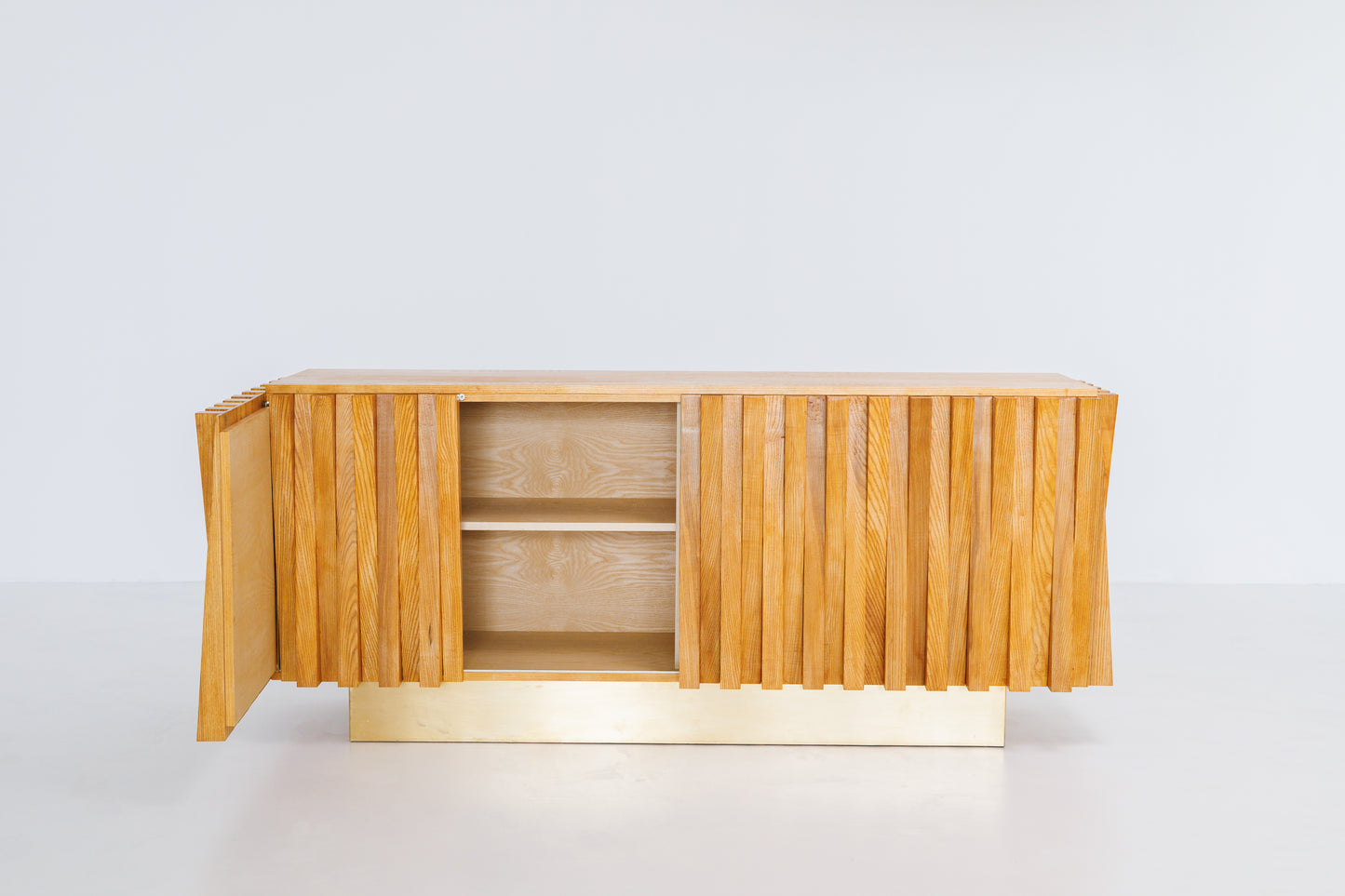 Mid Century Italian Oakwood and Brass Sideboard by L.A. Studio