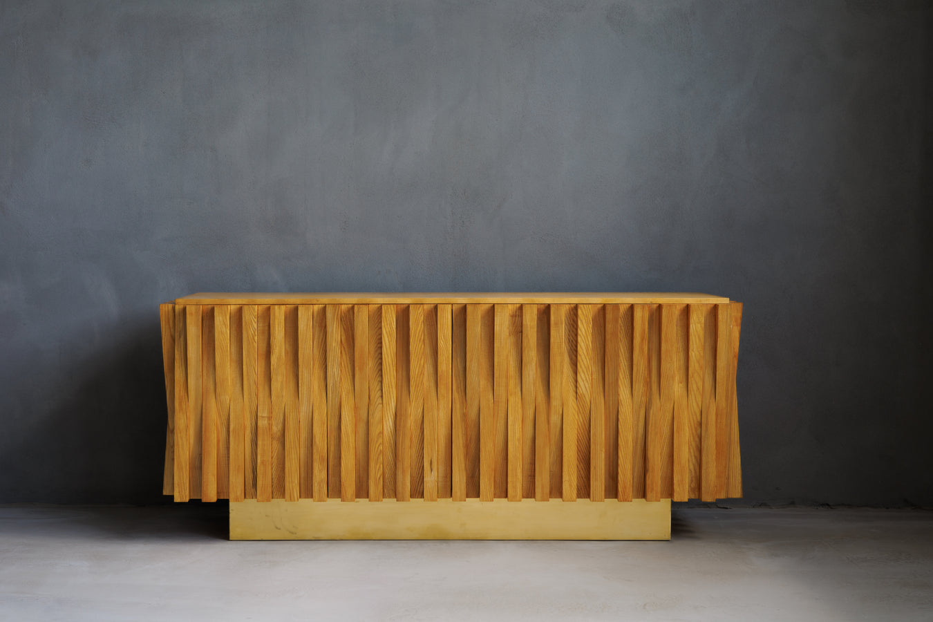 Mid Century Italian Oakwood and Brass Sideboard by L.A. Studio