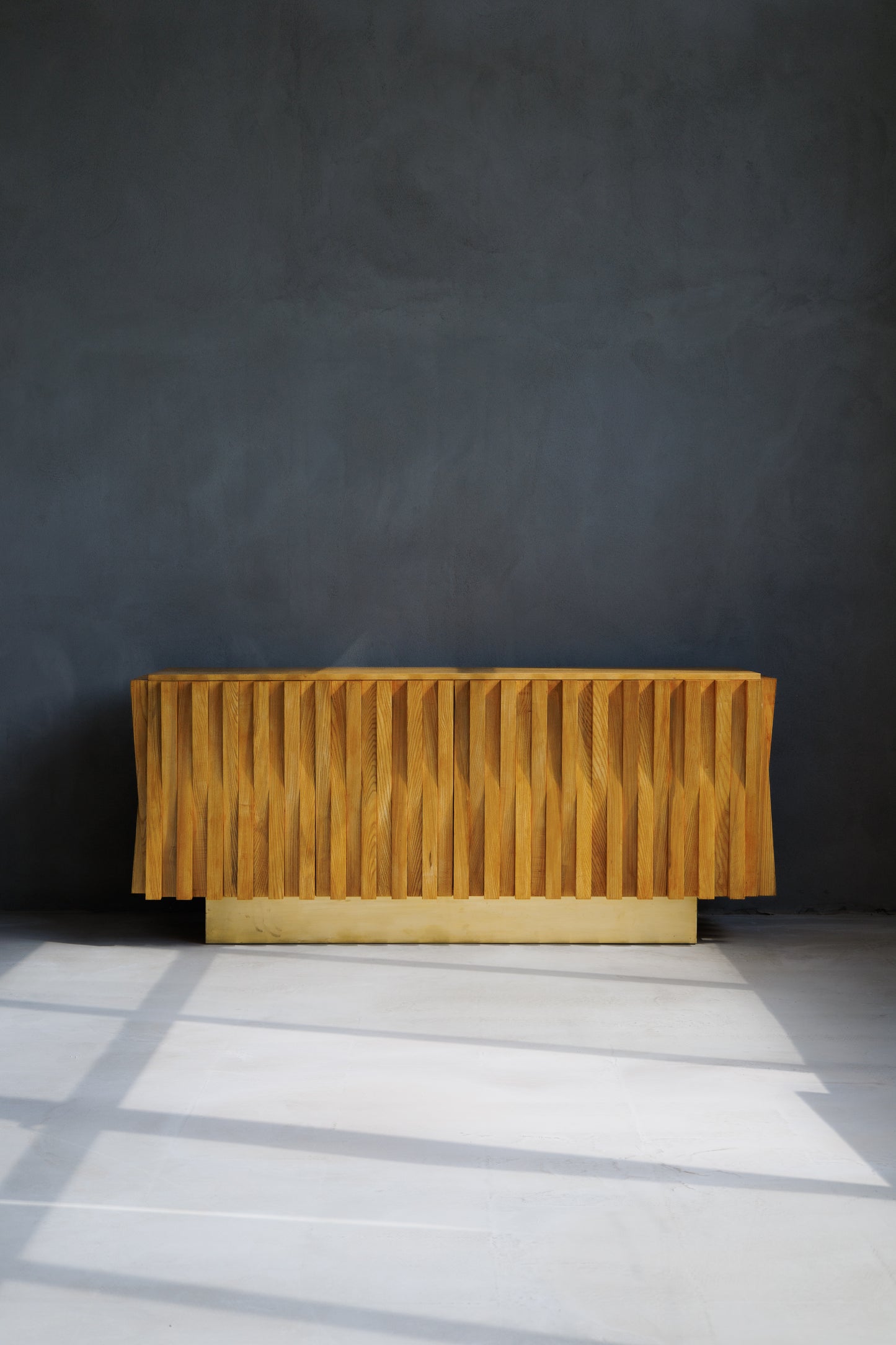 Mid Century Italian Oakwood and Brass Sideboard by L.A. Studio