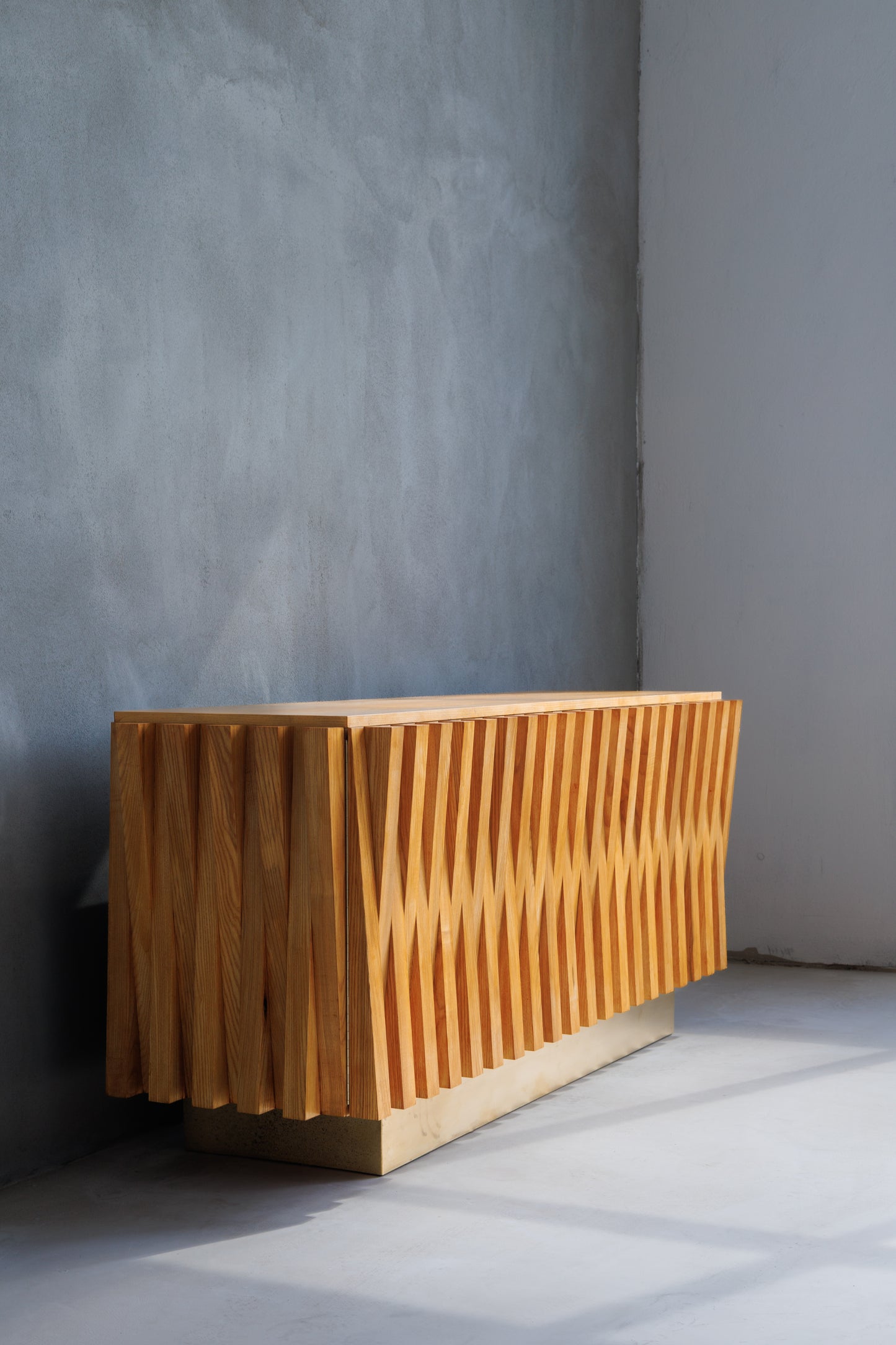 Mid Century Italian Oakwood and Brass Sideboard by L.A. Studio