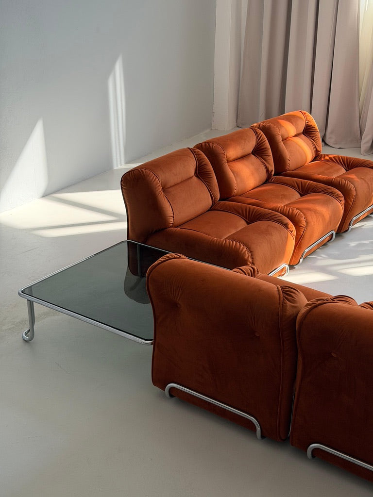 Modular Sofa Incorporated Coffee Table Burnt Orange Velvet