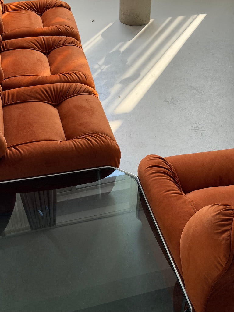 Modular Sofa Incorporated Coffee Table Burnt Orange Velvet