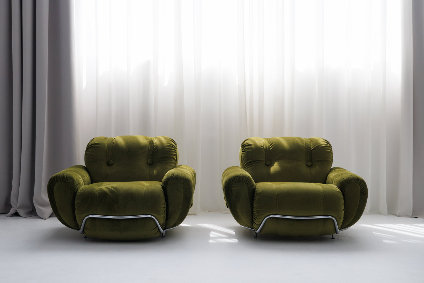 Three Seater Sofa and Armchairs Dining Set by Adriano Piazzesi, Reupholstered Olive Velvet
