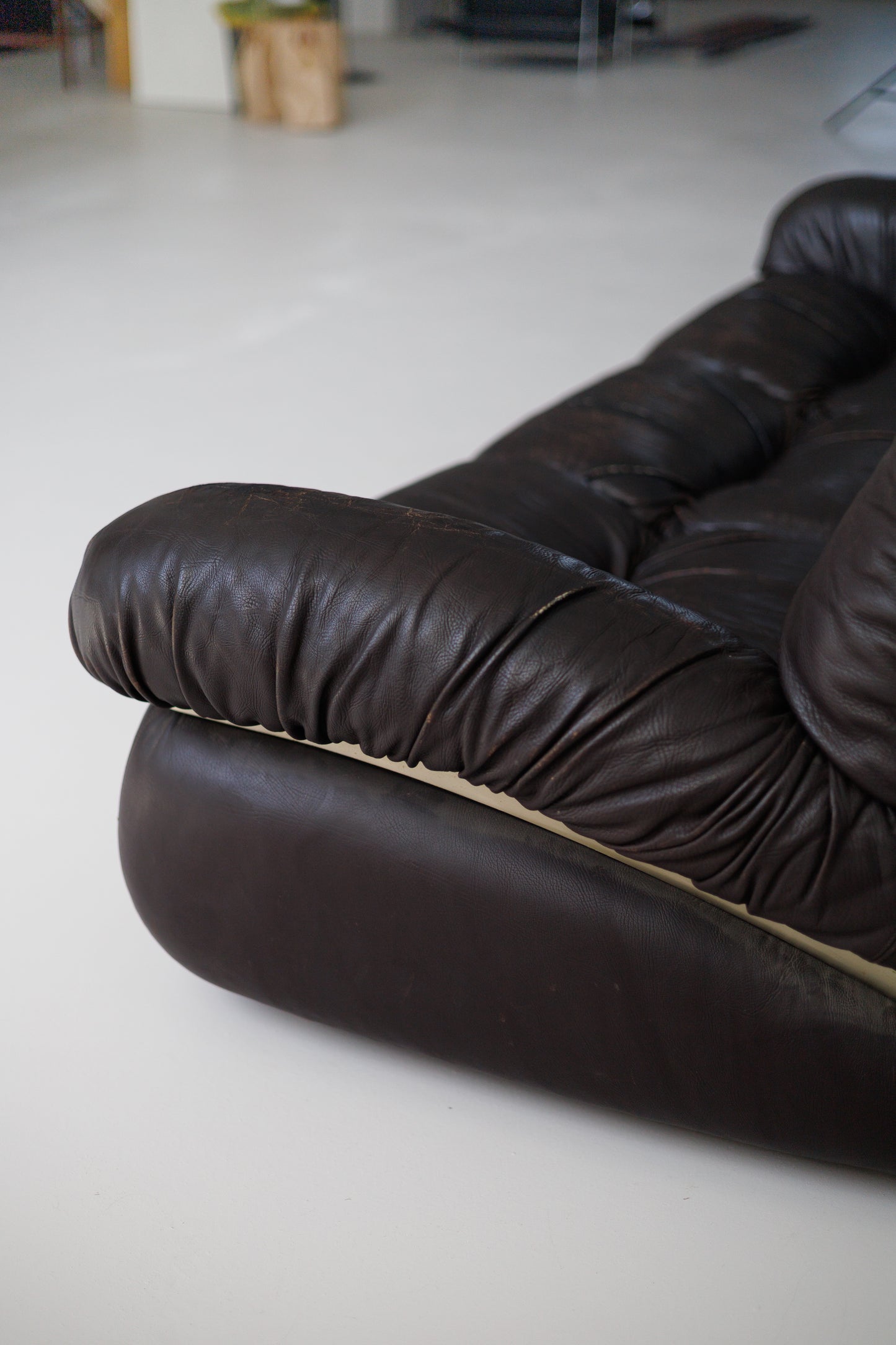 Vintage Brown Three Seater Leather Sofa, 1970-1980s