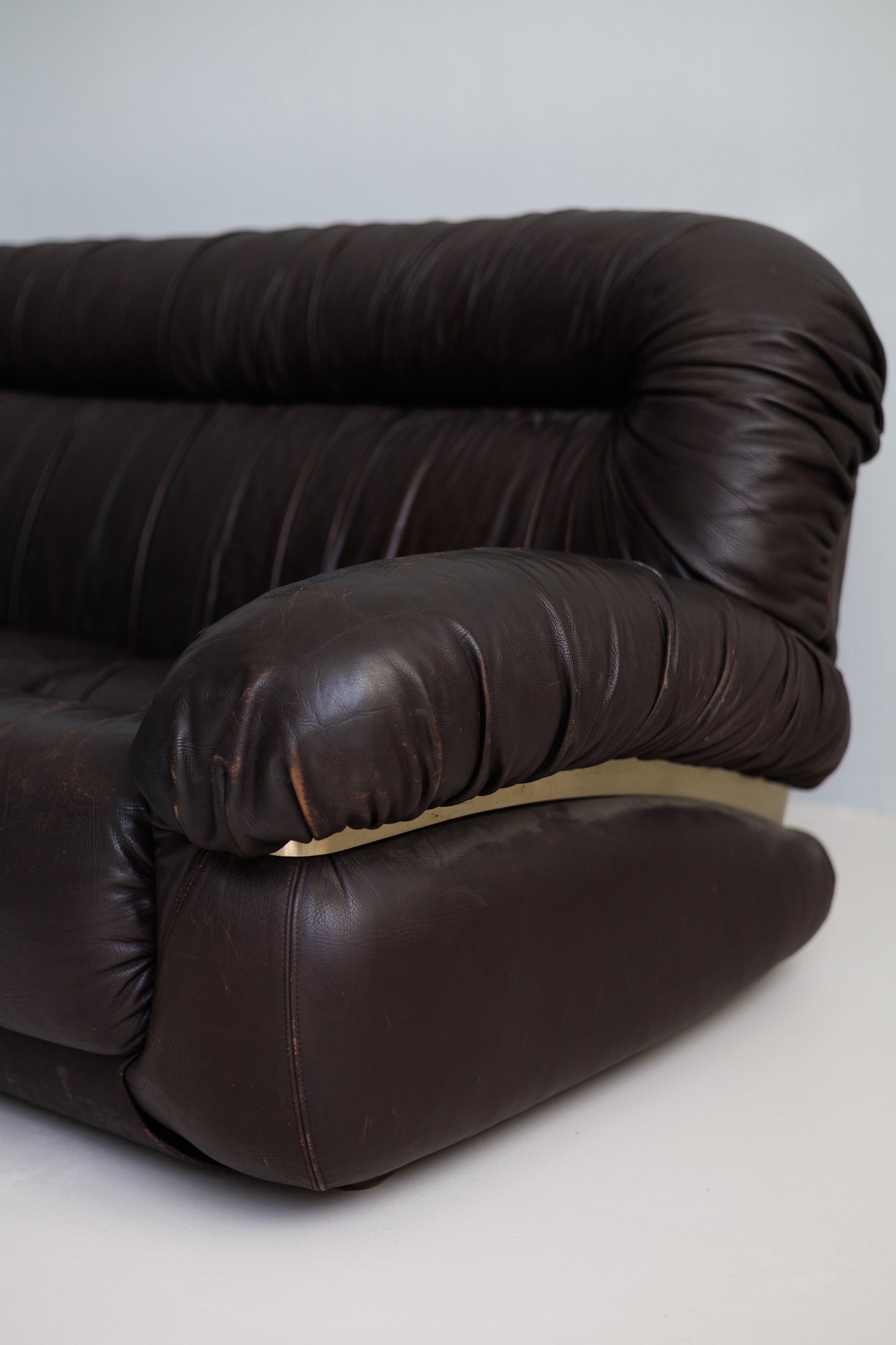 Vintage Brown Three Seater Leather Sofa, 1970-1980s