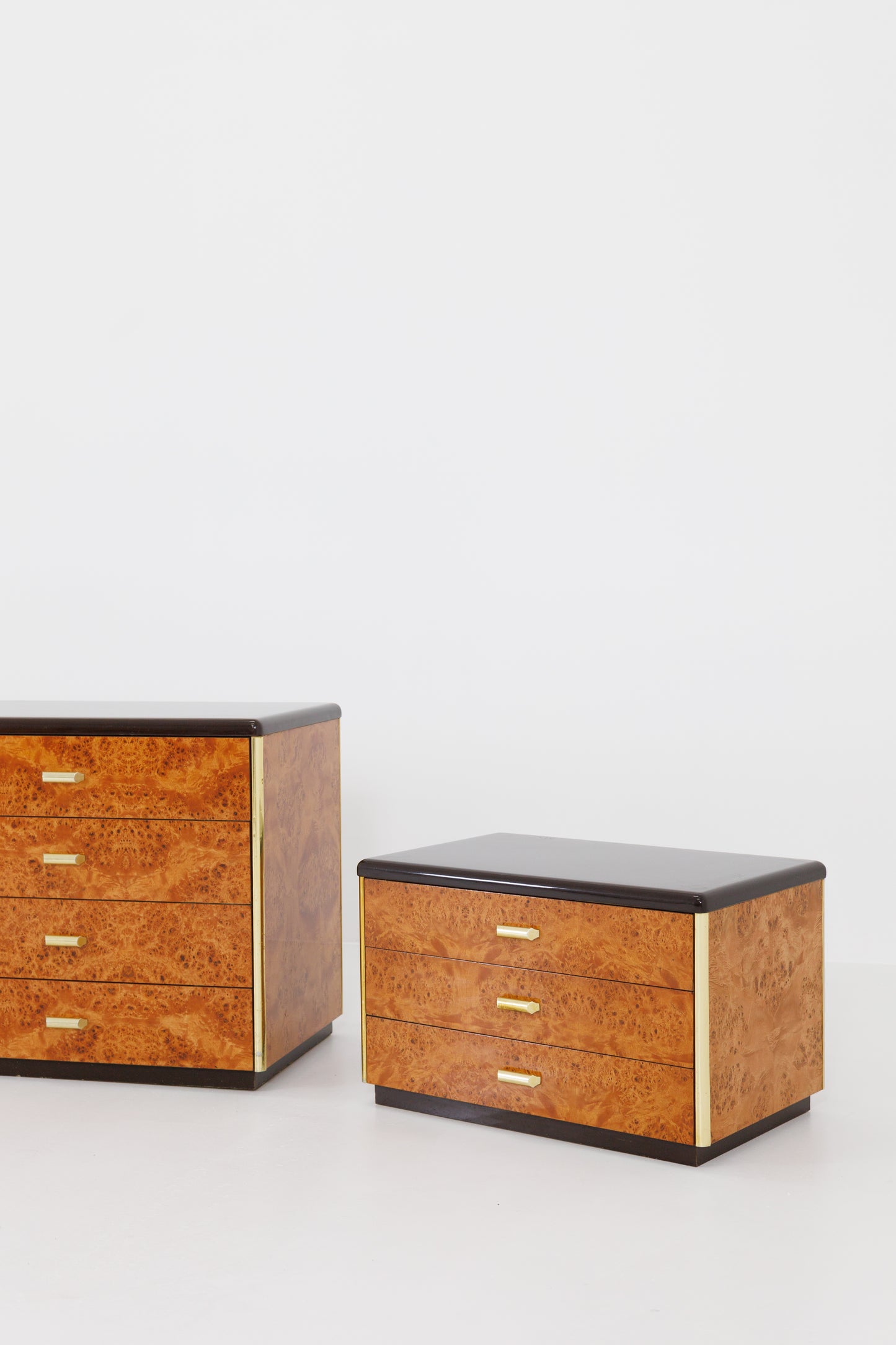 Set Sideboard and Drawers Made of Burlwood - Italy 1970s