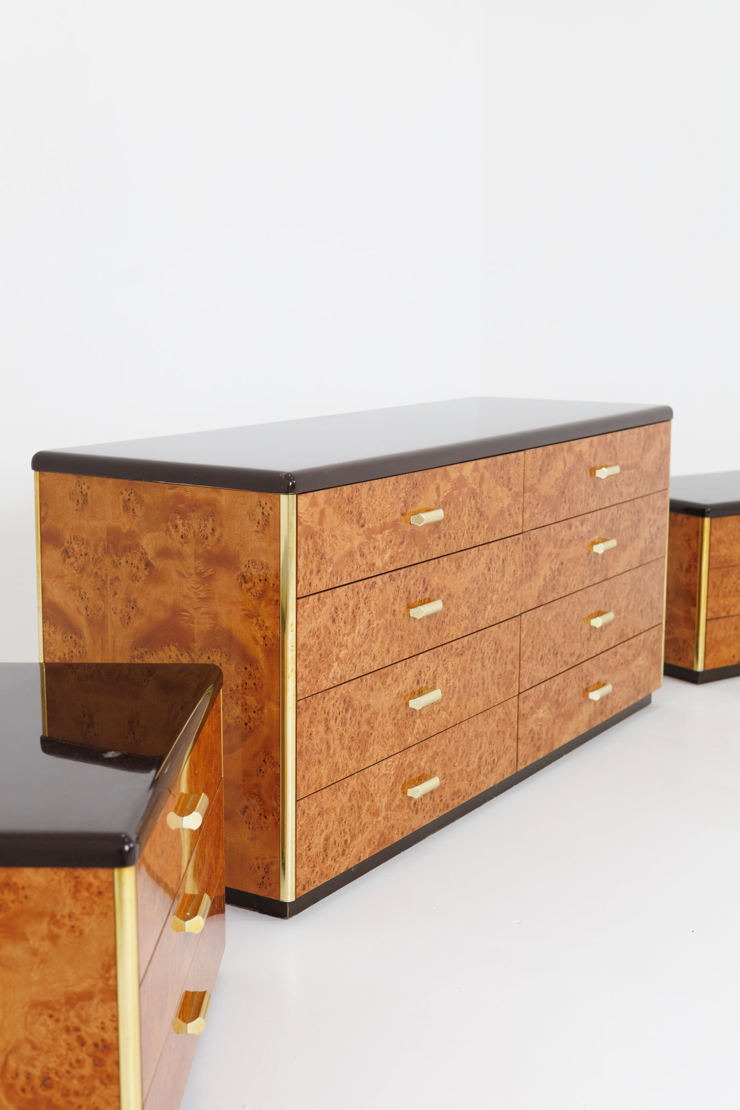 Set Sideboard and Drawers Made of Burlwood - Italy 1970s