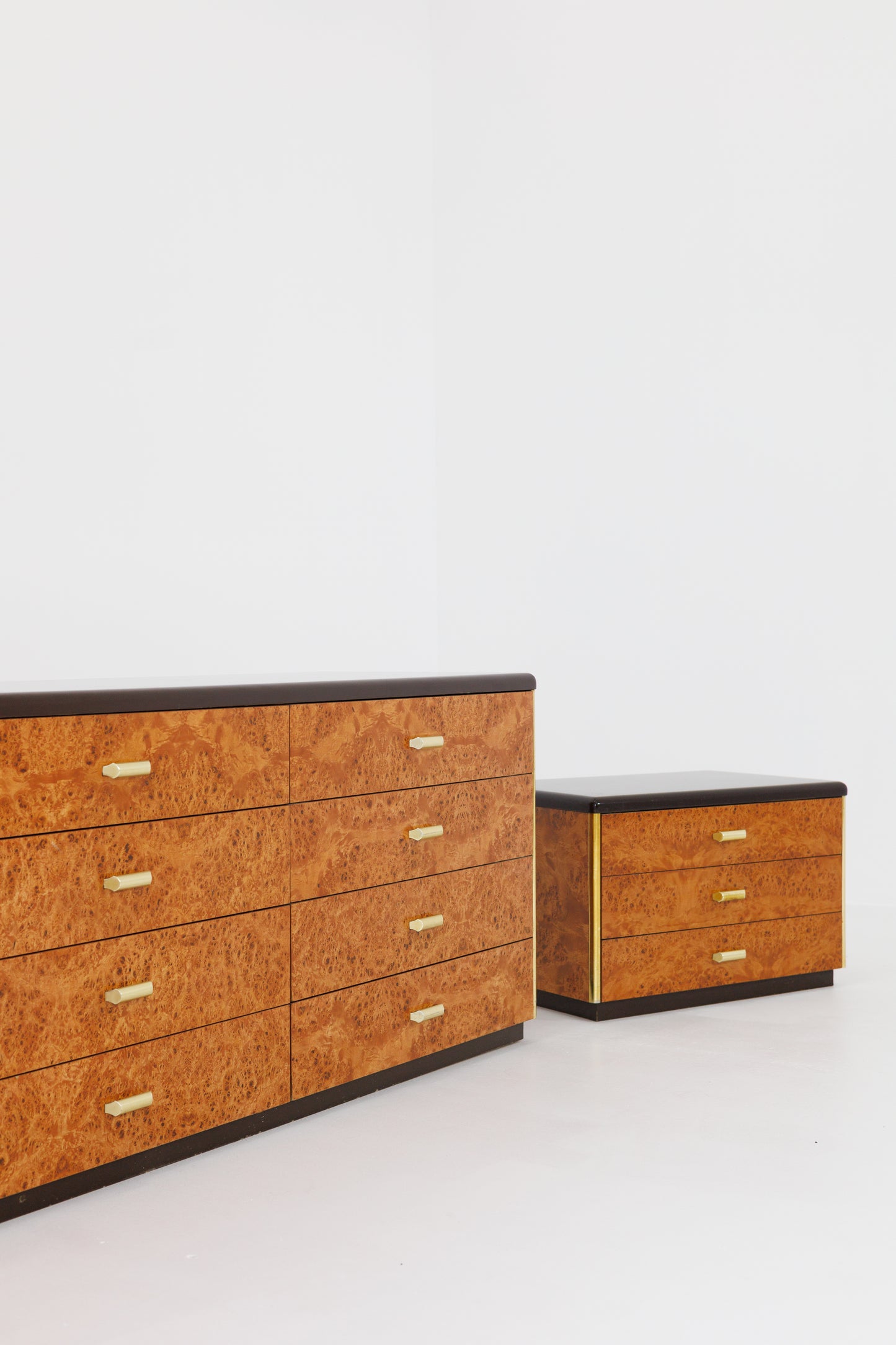 Set Sideboard and Drawers Made of Burlwood - Italy 1970s