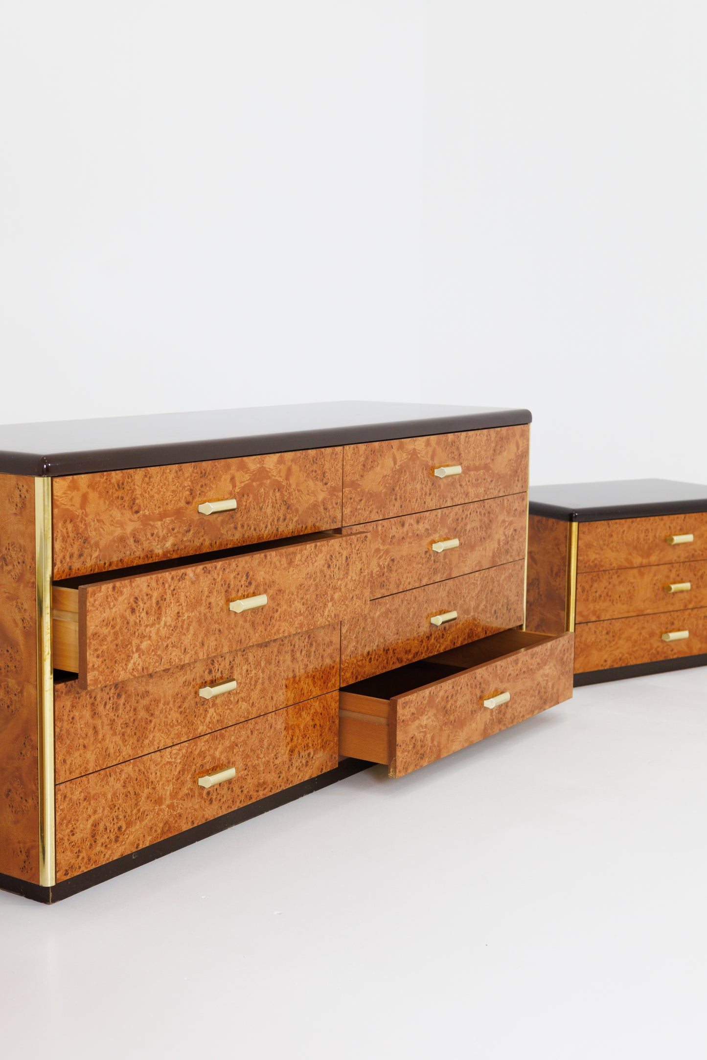 Set Sideboard and Drawers Made of Burlwood - Italy 1970s