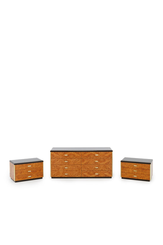 Set Sideboard and Drawers Made of Burlwood - Italy 1970s