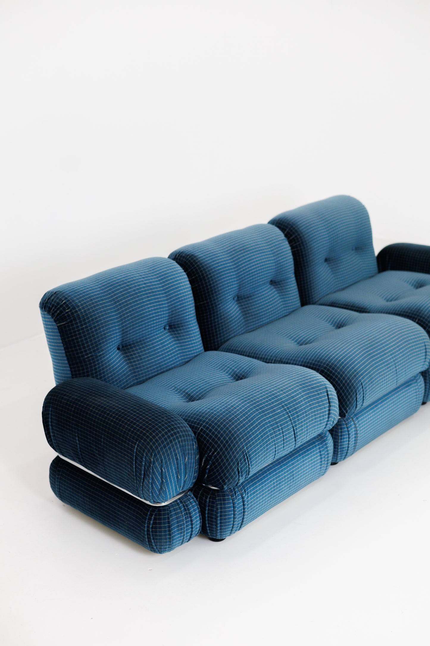 Blue Velvet Vintage Modular Sofa - Italy, 70s