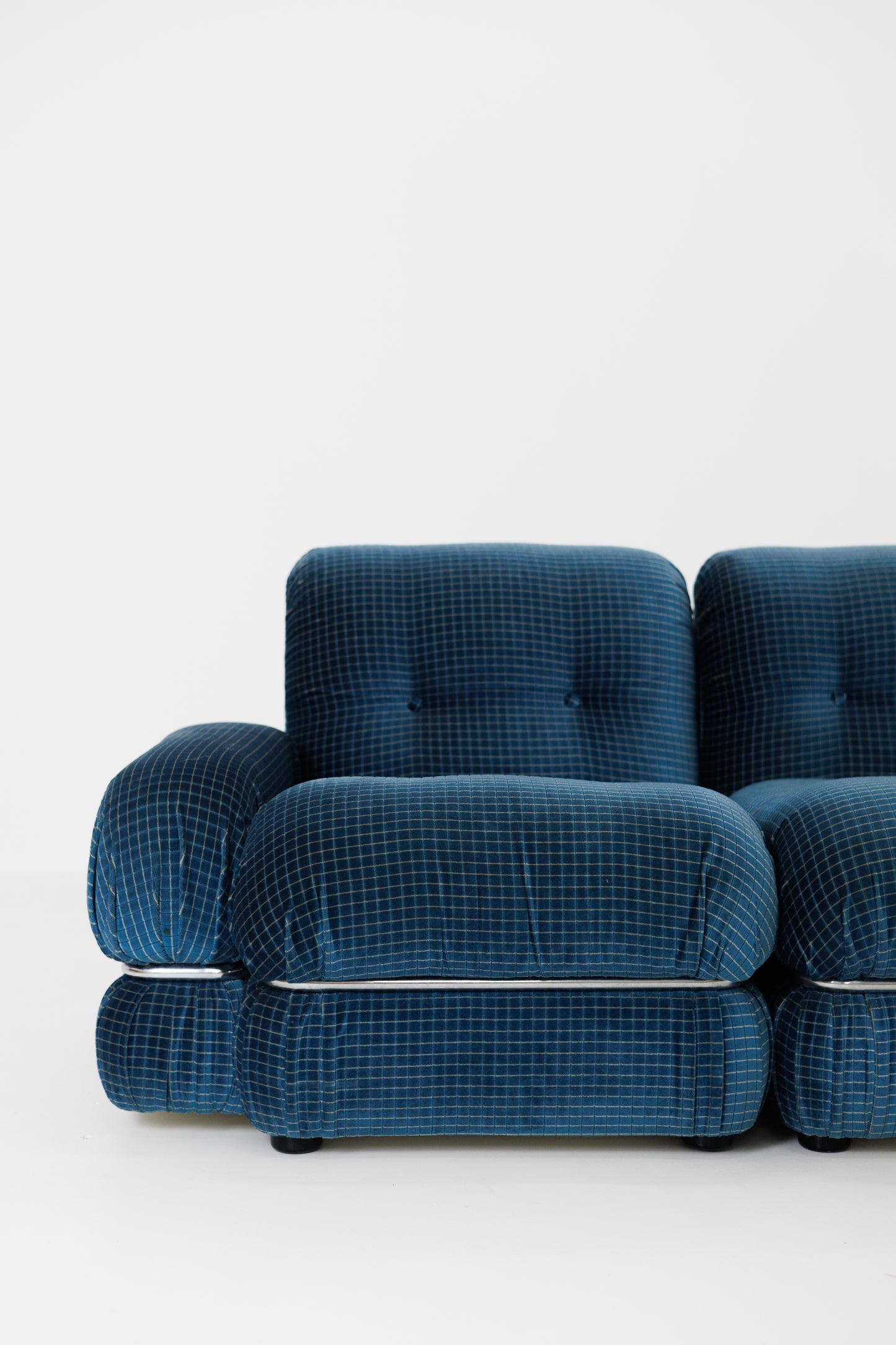 Blue Velvet Vintage Modular Sofa - Italy, 70s