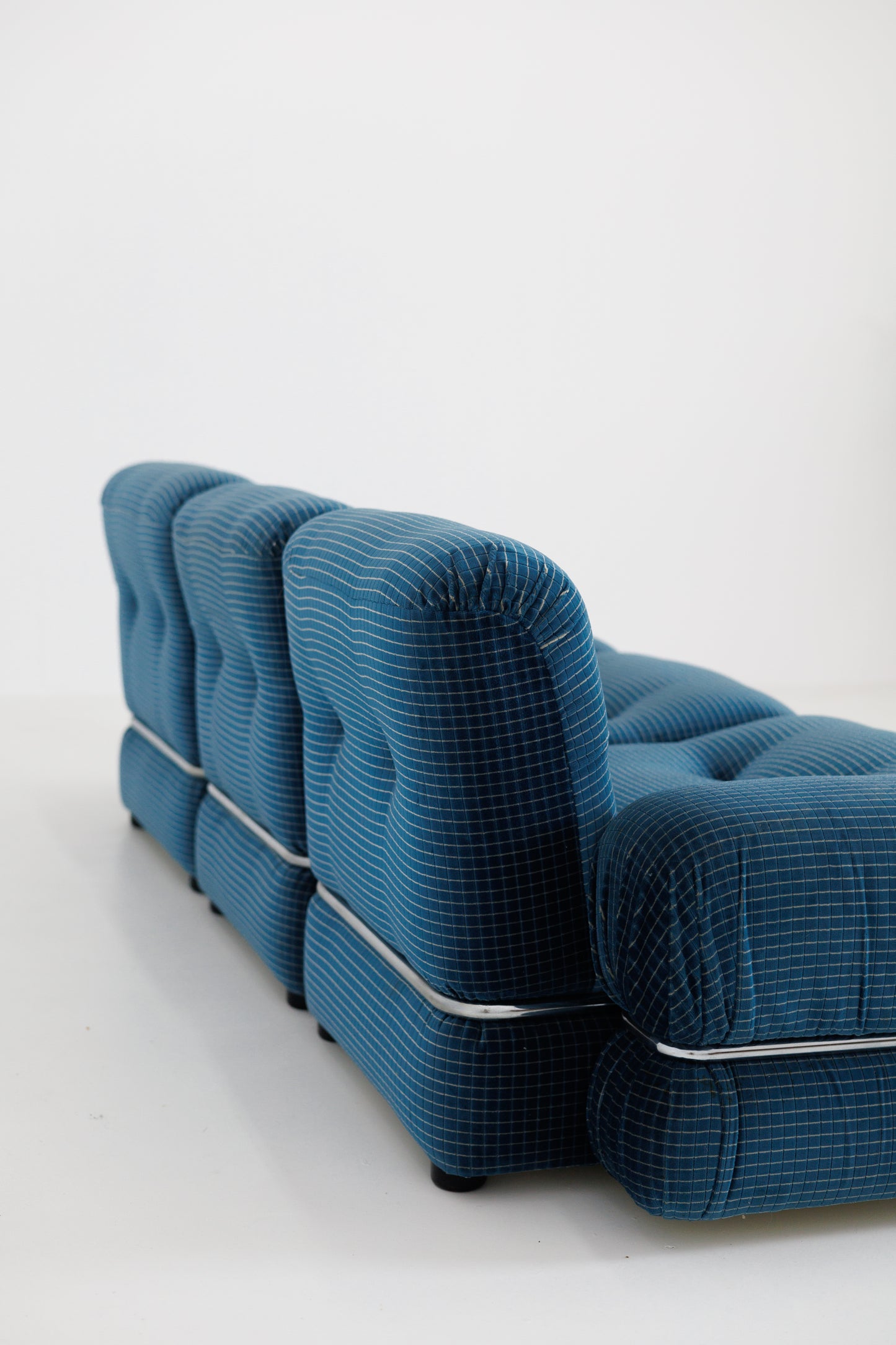 Blue Velvet Vintage Modular Sofa - Italy, 70s