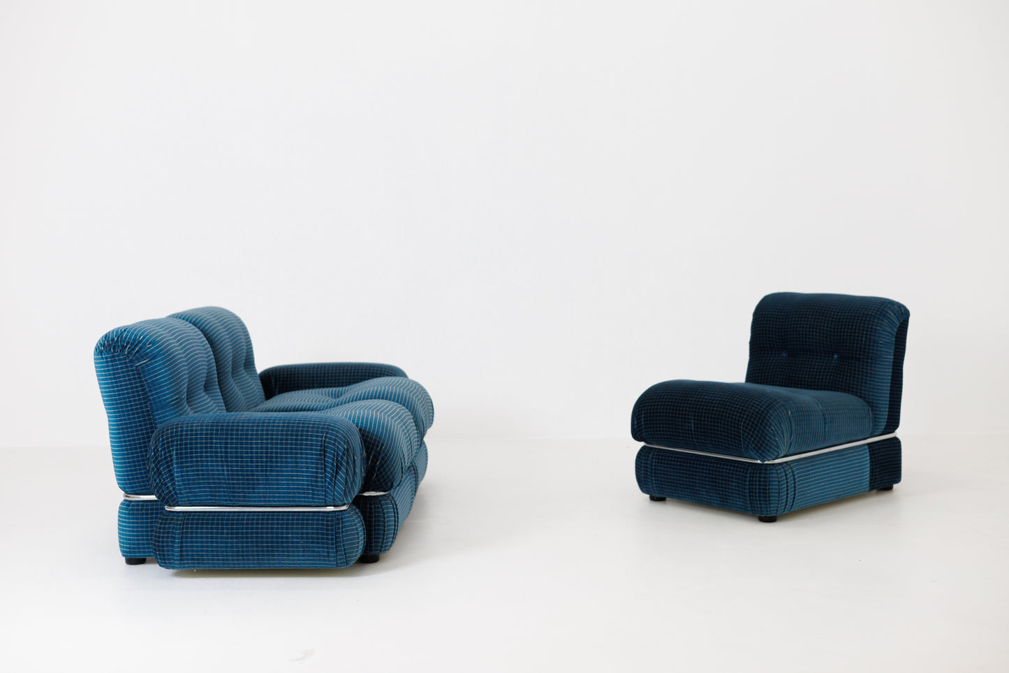 Blue Velvet Vintage Modular Sofa - Italy, 70s