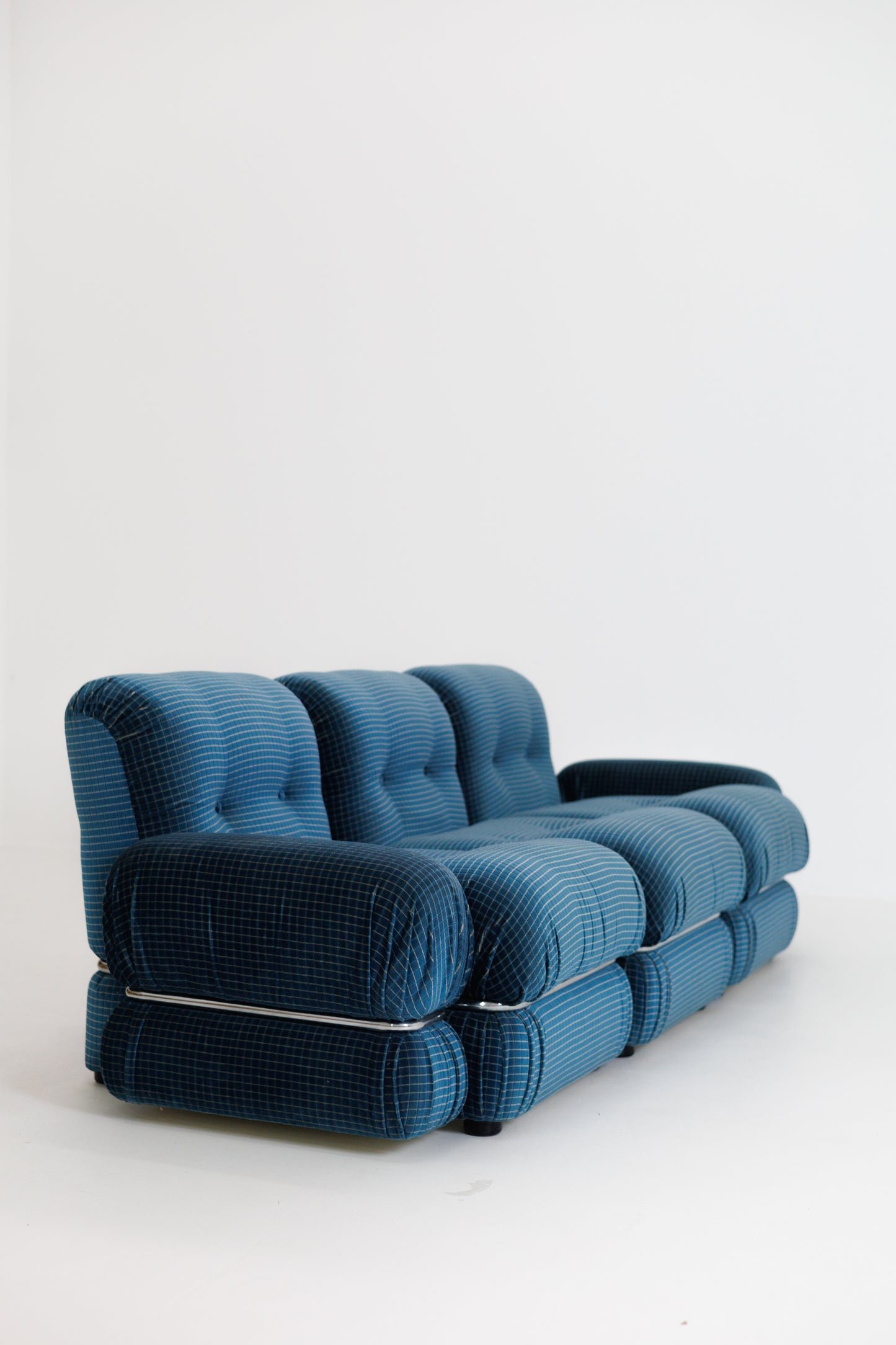 Blue Velvet Vintage Modular Sofa - Italy, 70s