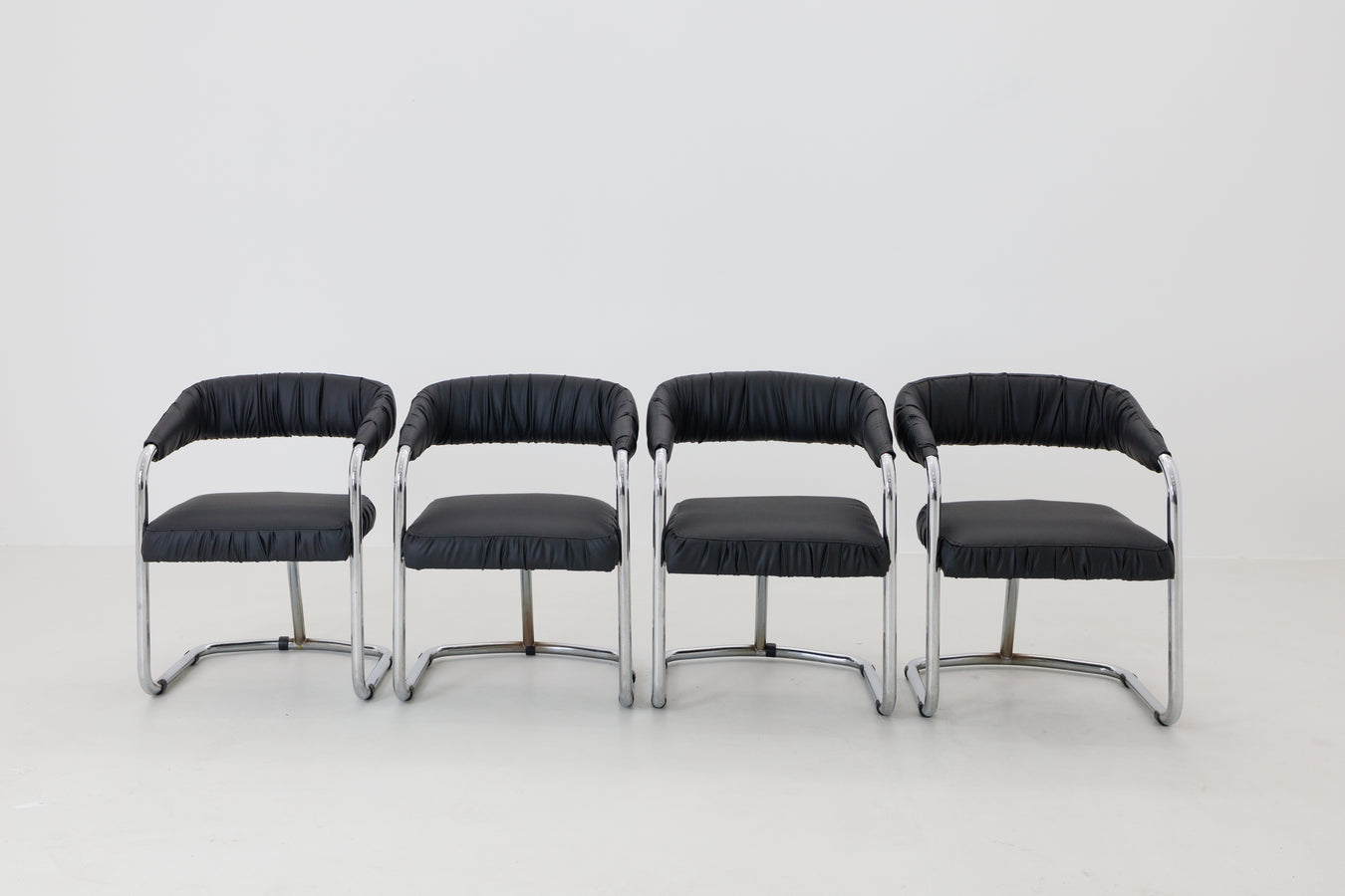 Set of 4 Postmodernist Chairs - Reupholsted Black Leather