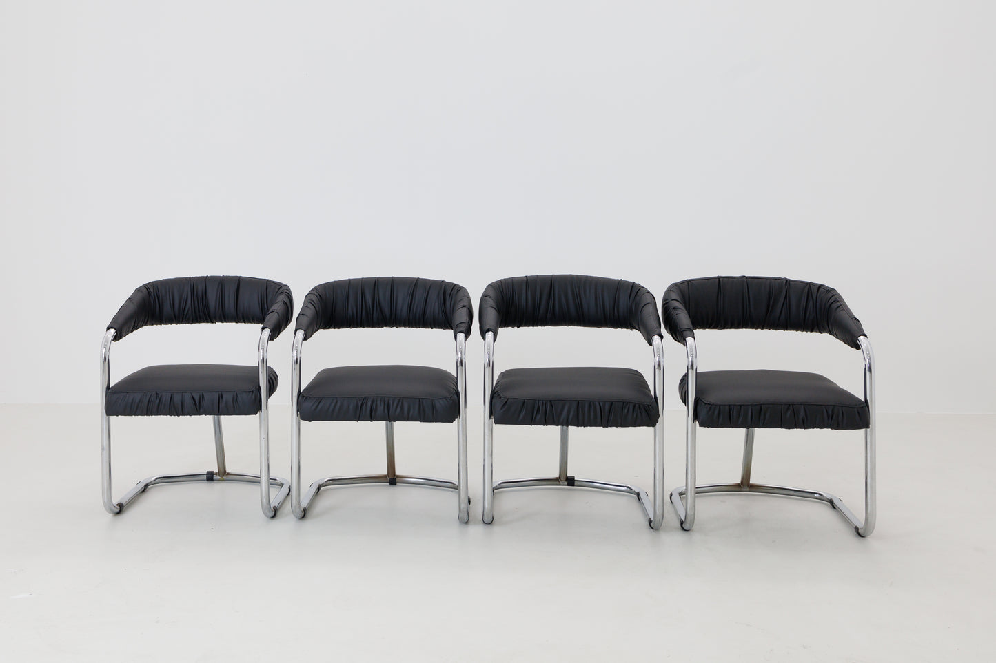 Set of 4 Postmodernist Chairs - Reupholsted Black Leather