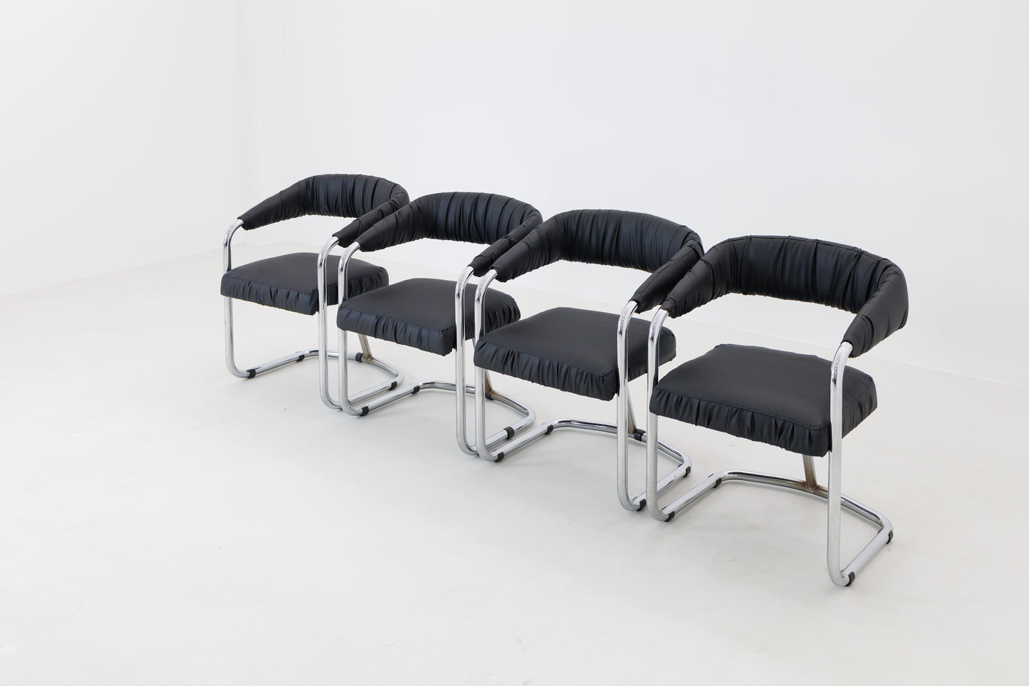 Set of 4 Postmodernist Chairs - Reupholsted Black Leather