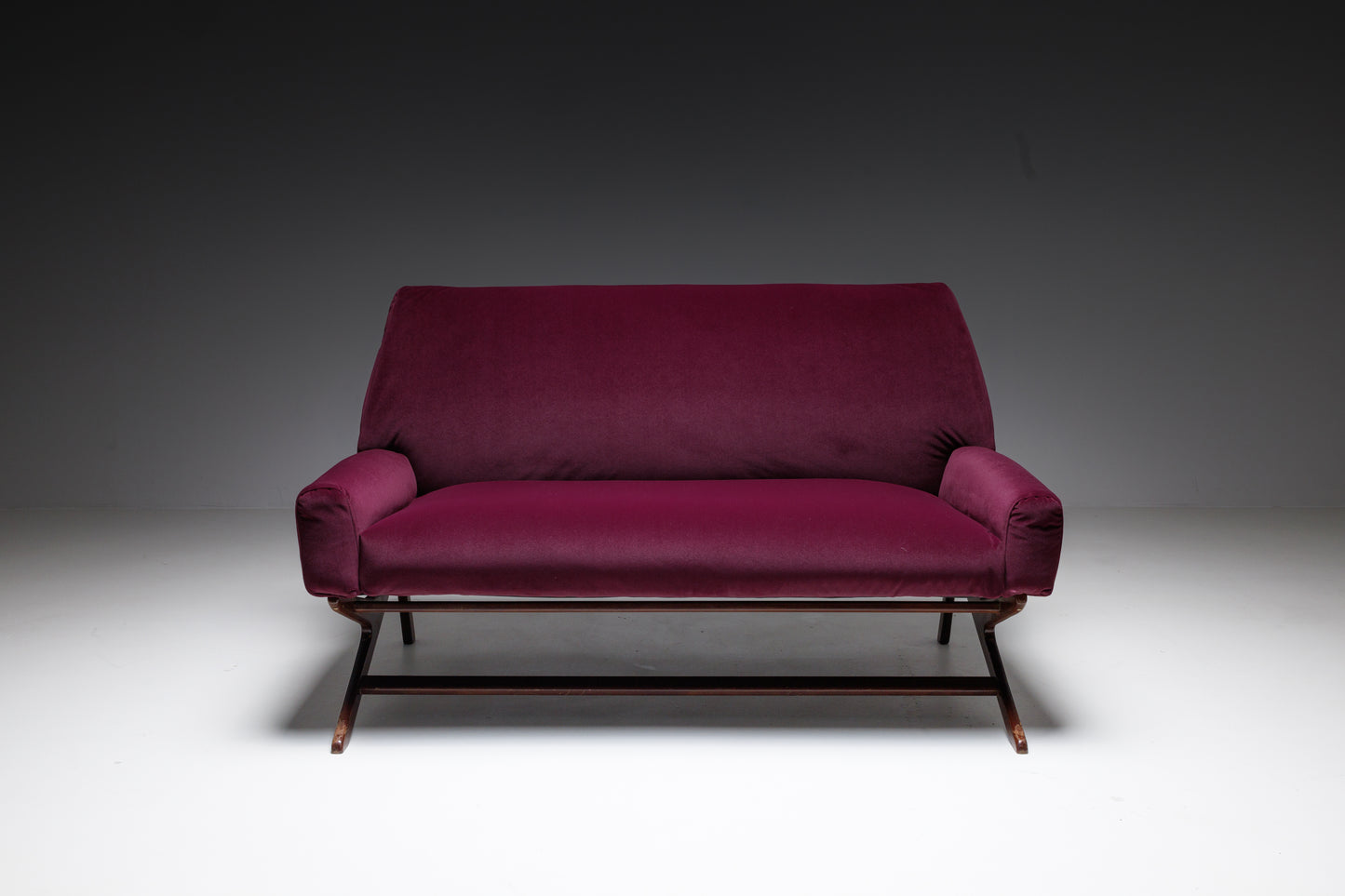 Burgundy Velvet Mid-Century Sofa - Reupholstered