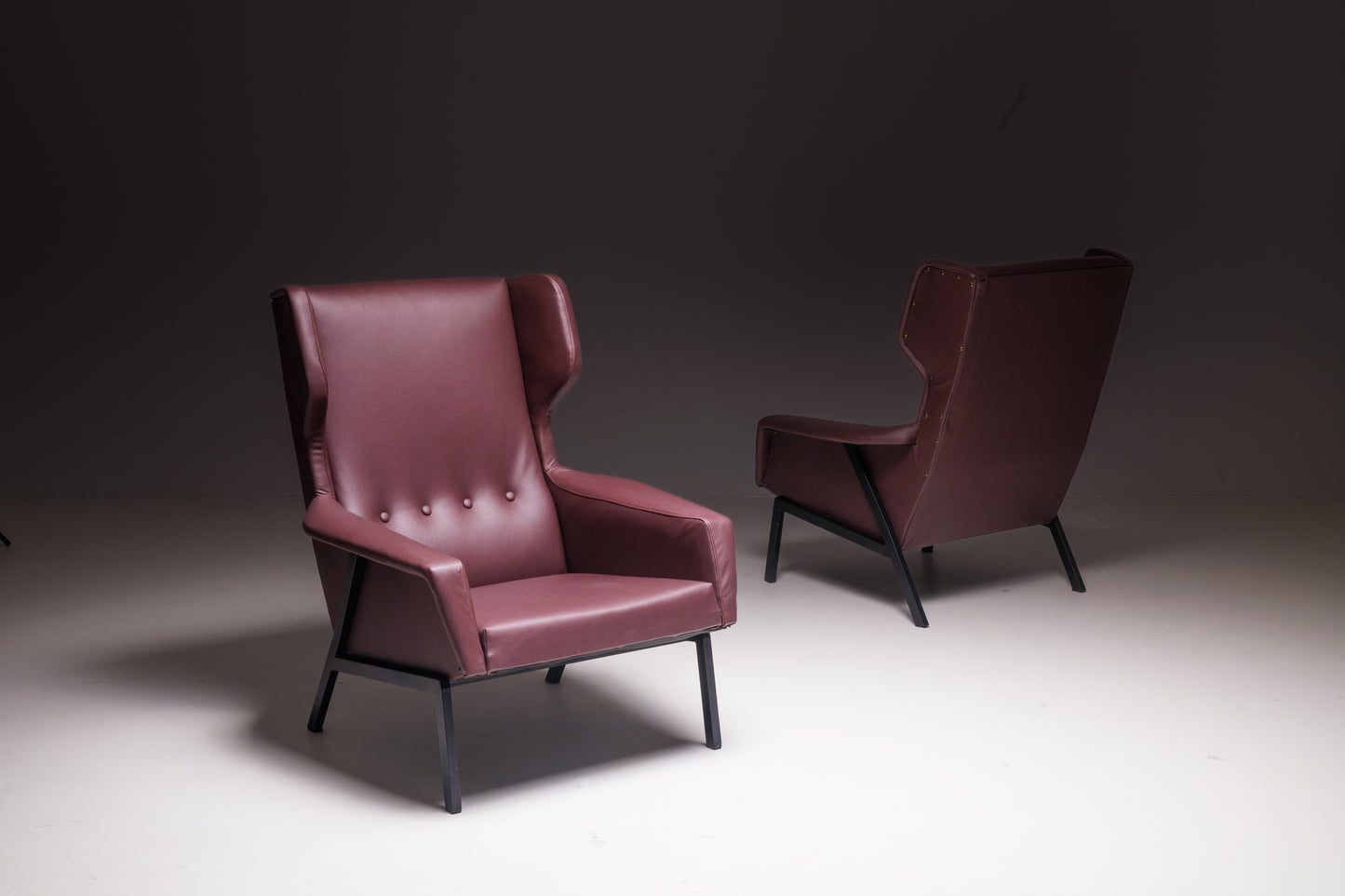 Set of 2 Plum Leather Armchairs – Reupholstered