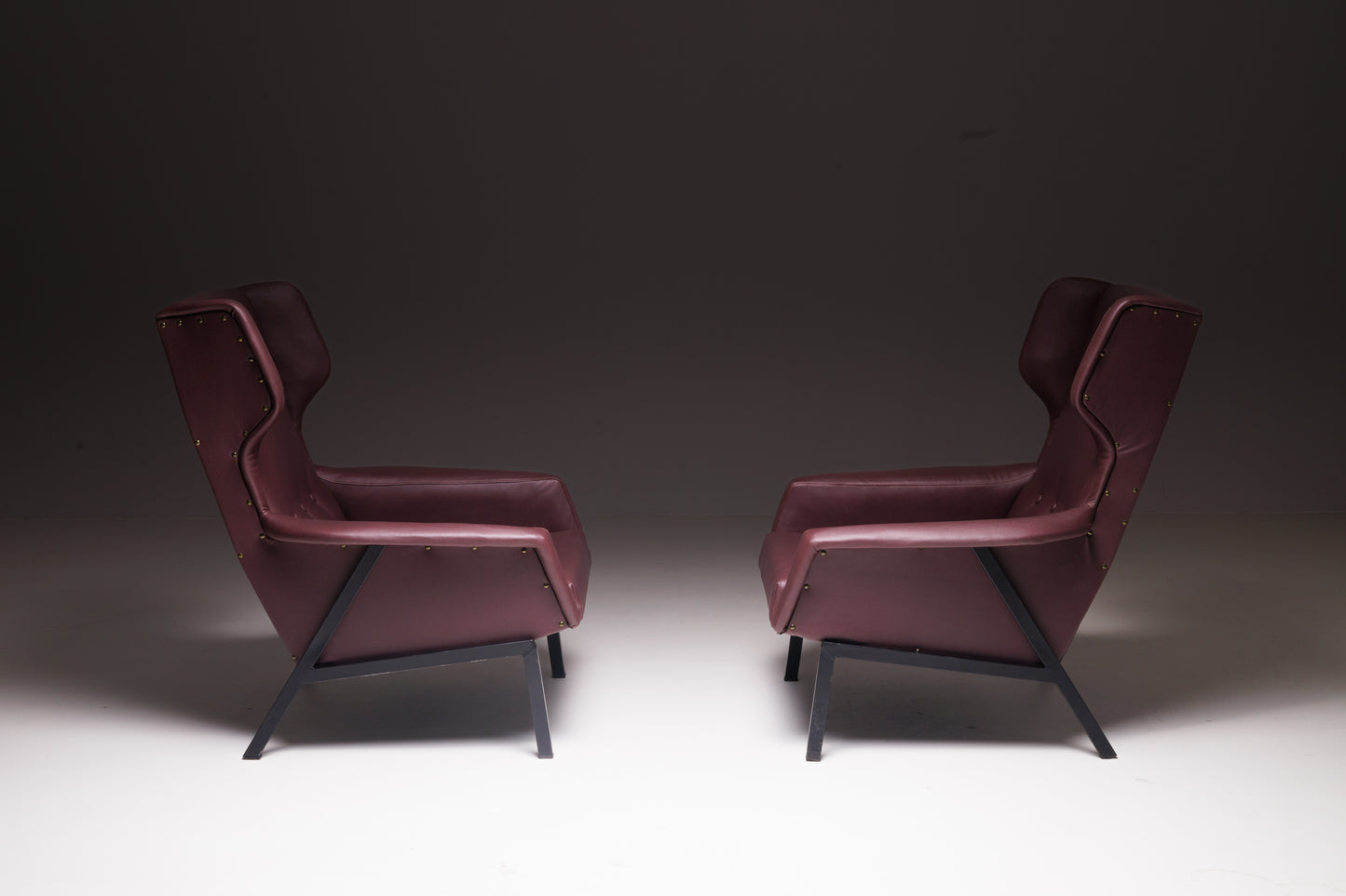 Set of 2 Plum Leather Armchairs – Reupholstered