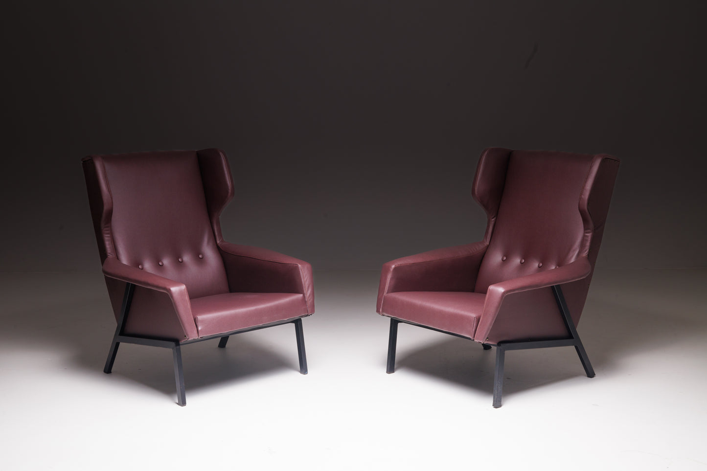 Set of 2 Plum Leather Armchairs – Reupholstered