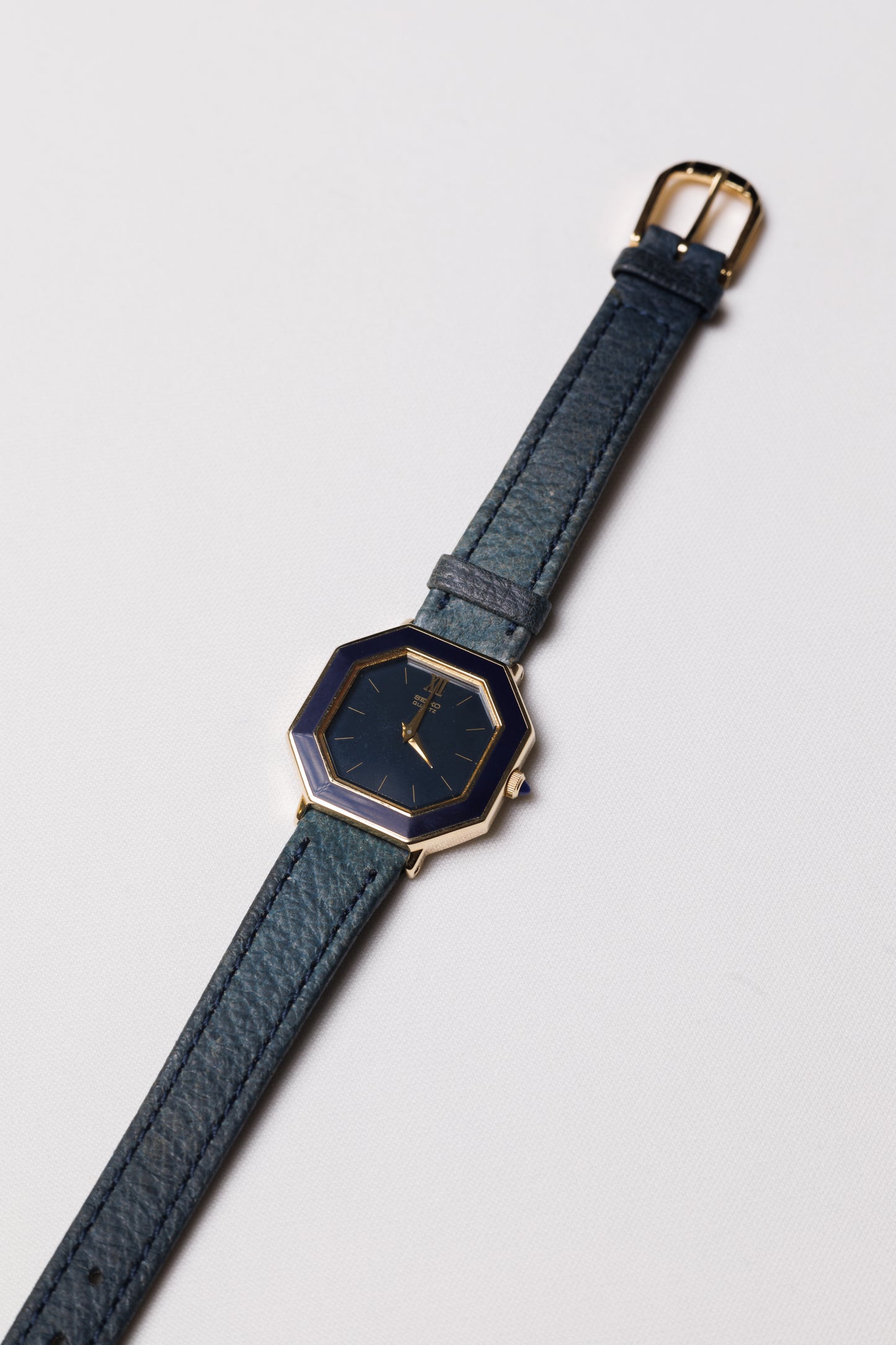 Seiko Vintage Octagonal Gold Blue Watch