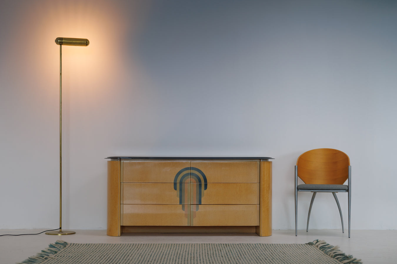 Vintage Burlwood & Glass Sideboard by Gio Frigerio, Italy 1970s