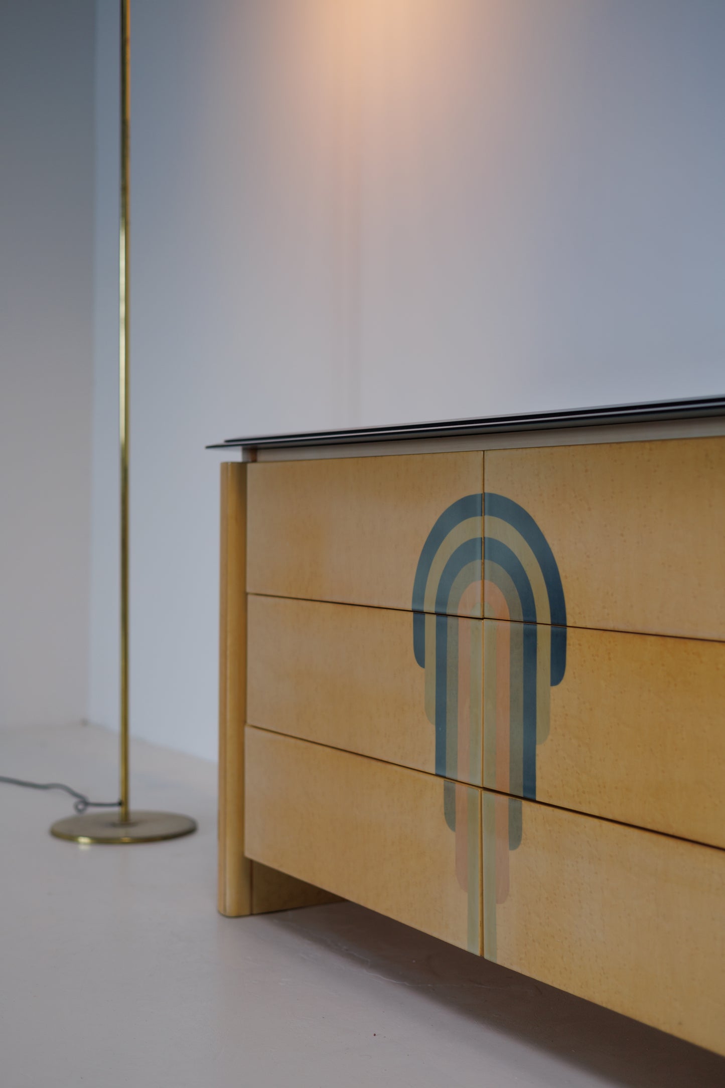 Vintage Burlwood & Glass Sideboard by Gio Frigerio, Italy 1970s