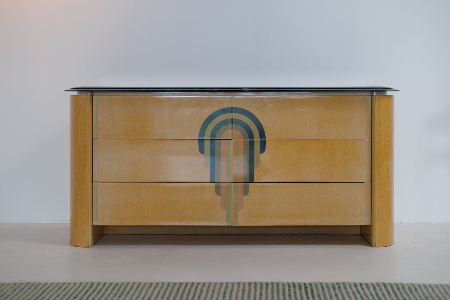 Vintage Burlwood & Glass Sideboard by Gio Frigerio, Italy 1970s
