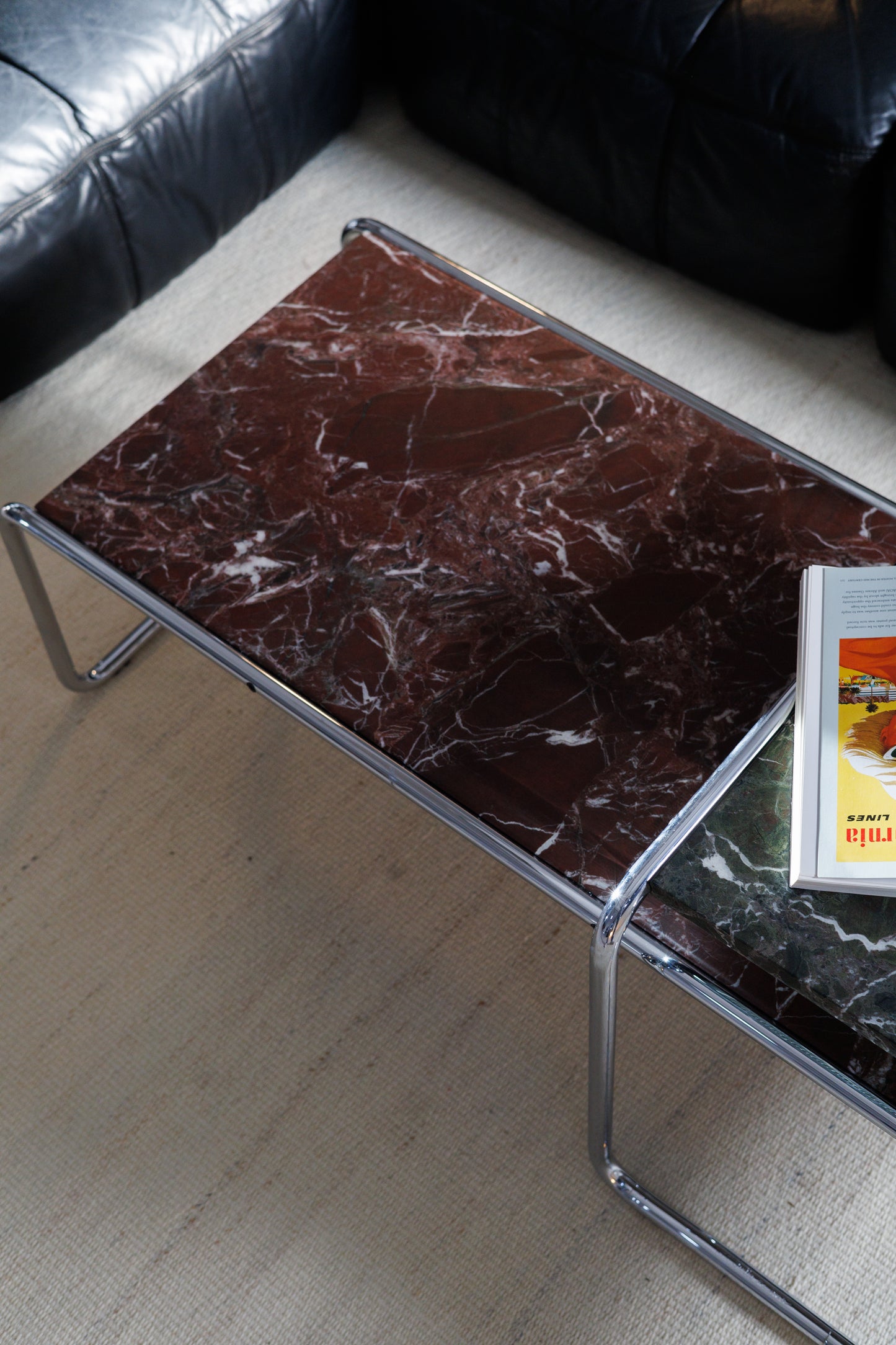 Laccio Table Set Green and Red Marble, Marcel Breuer for Knoll