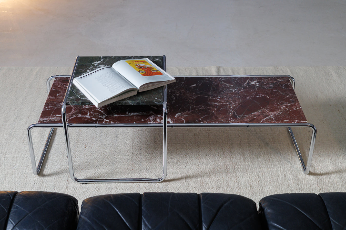 Laccio Table Set Green and Red Marble, Marcel Breuer for Knoll