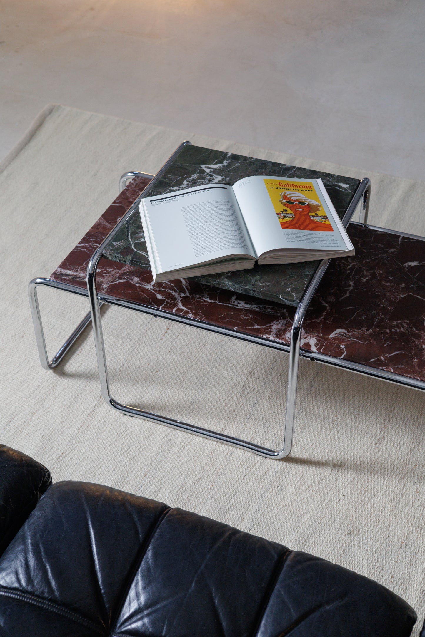 Laccio Table Set Green and Red Marble, Marcel Breuer for Knoll
