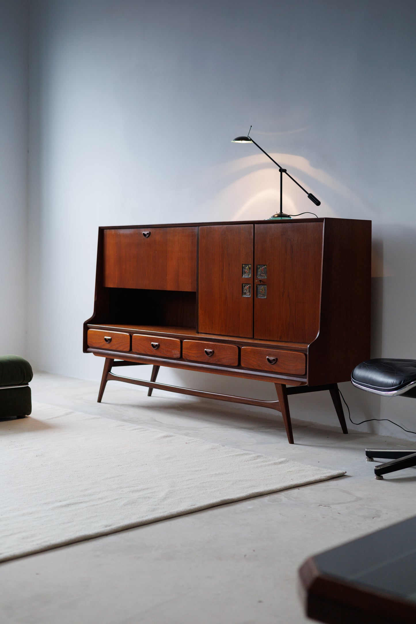 Mid-Century Modern Louis Van Teeffelen for WeBe Teak Highboard Sideboard – Dutch