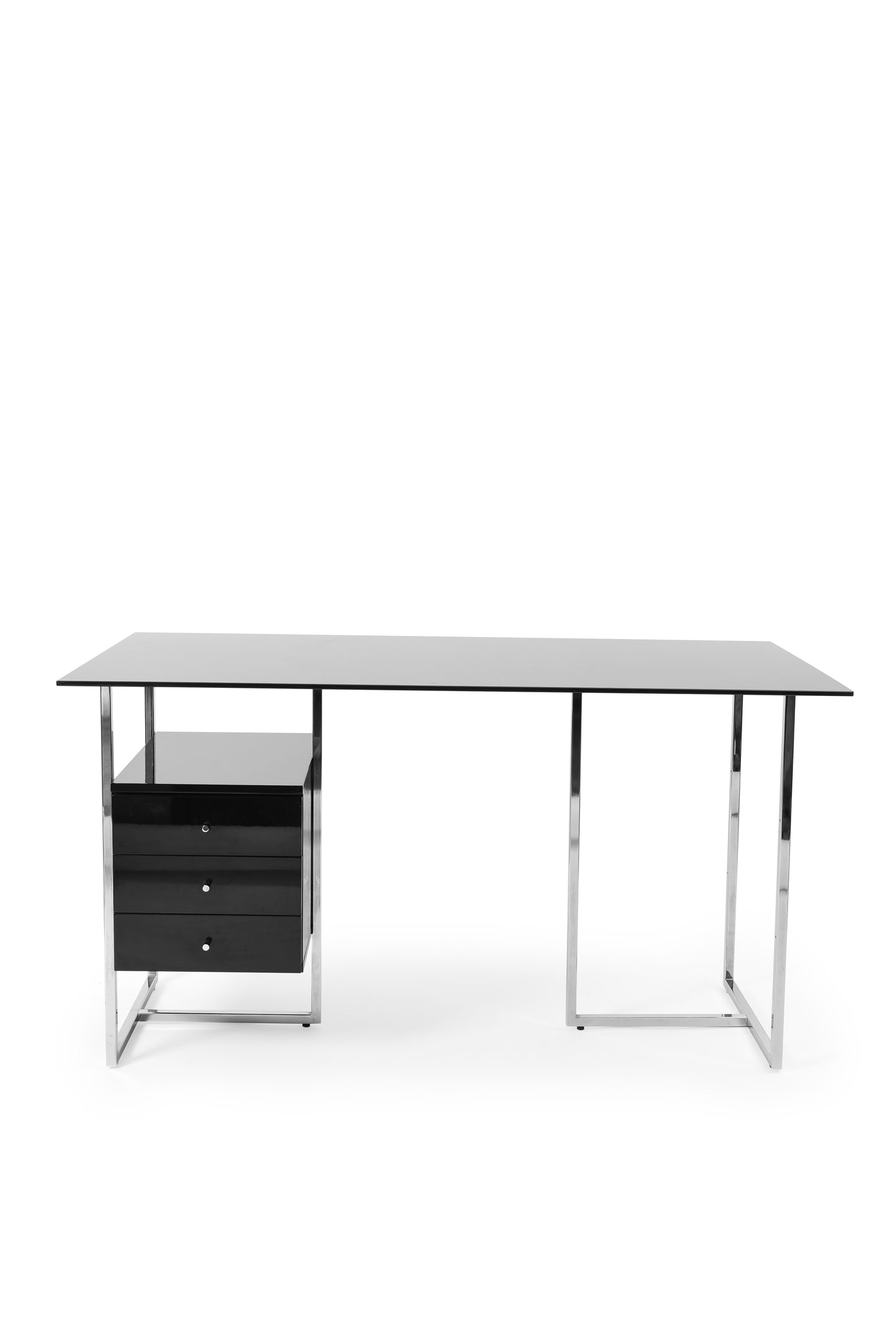 Postmodernist Writing Desk Black Lacquered and Chrome base