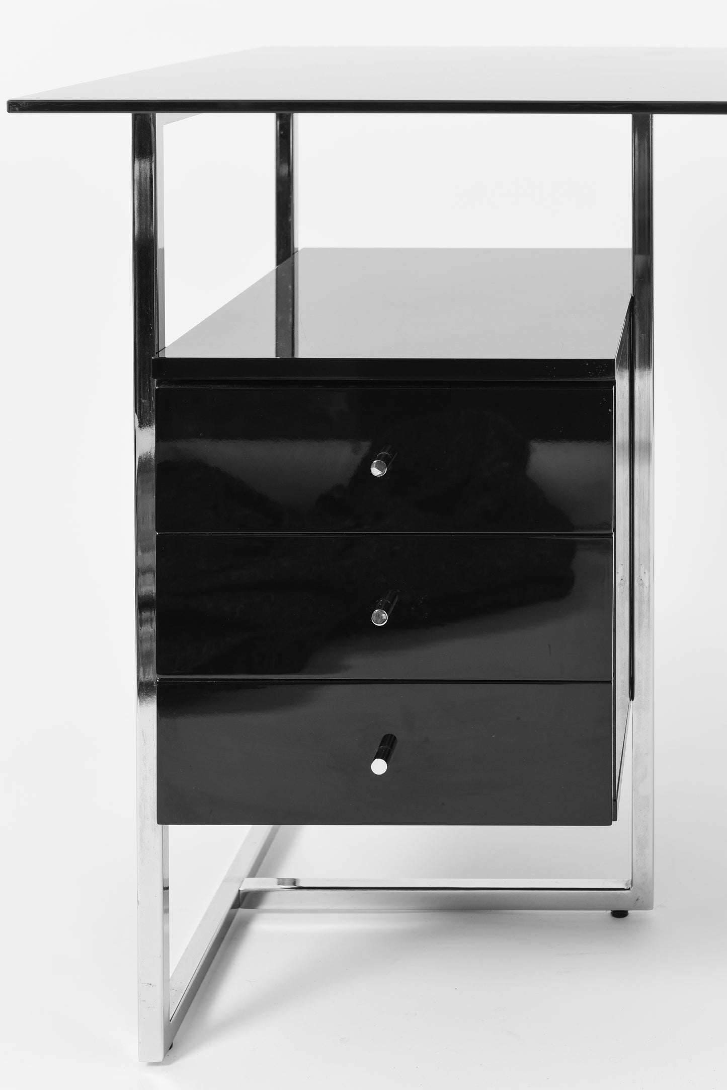 Postmodernist Writing Desk Black Lacquered and Chrome base