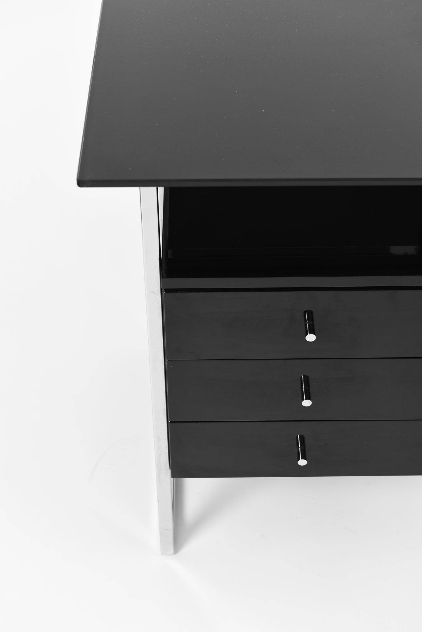 Postmodernist Writing Desk Black Lacquered and Chrome base