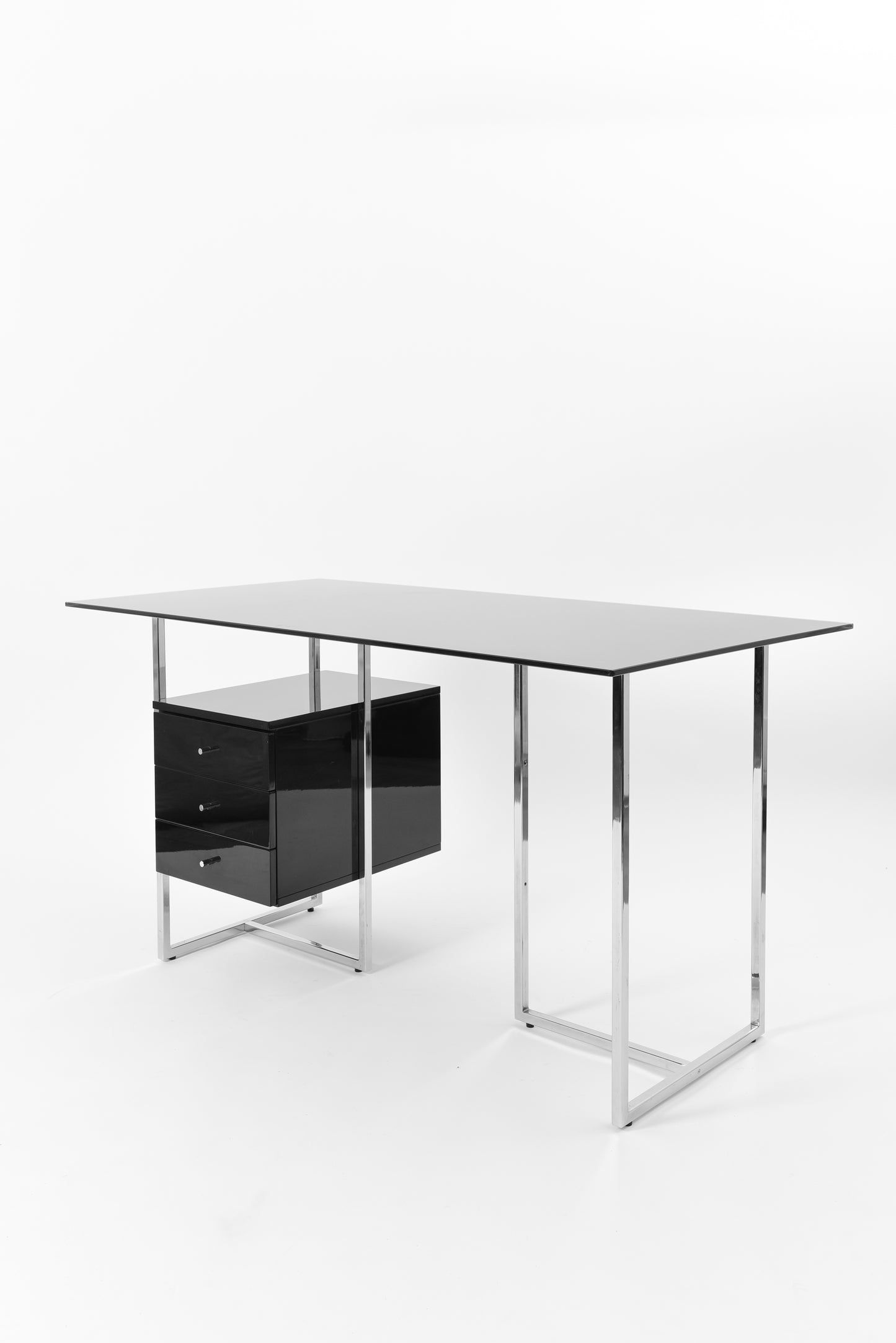 Postmodernist Writing Desk Black Lacquered and Chrome base