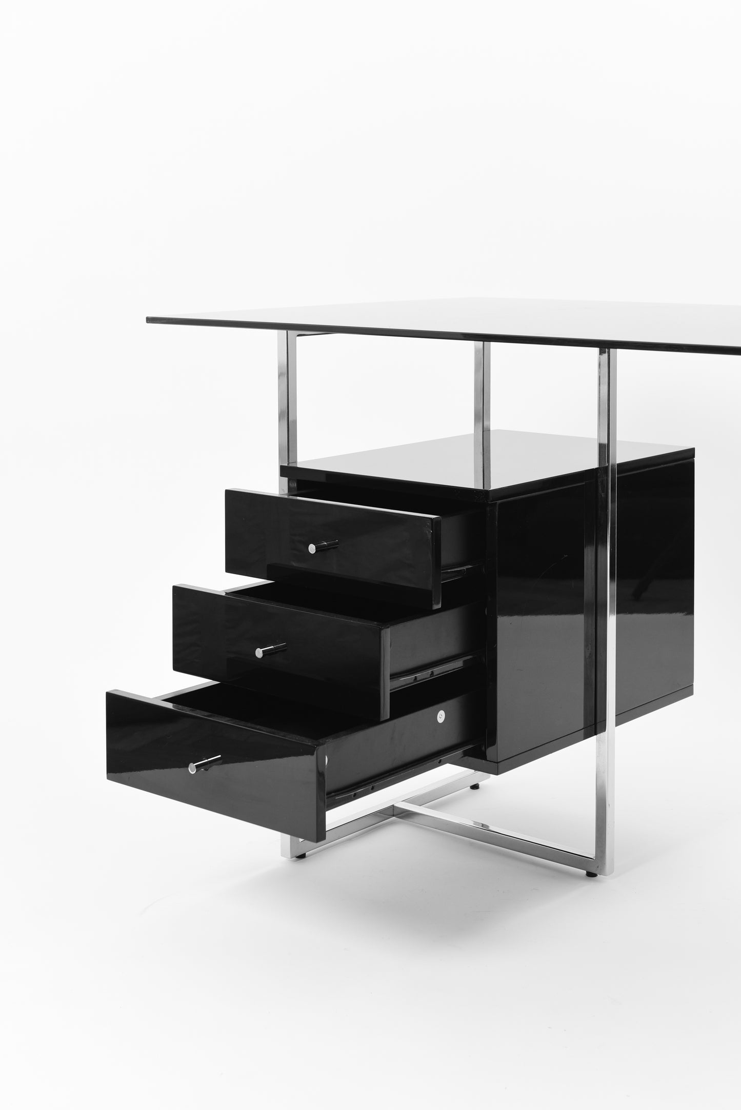 Postmodernist Writing Desk Black Lacquered and Chrome base