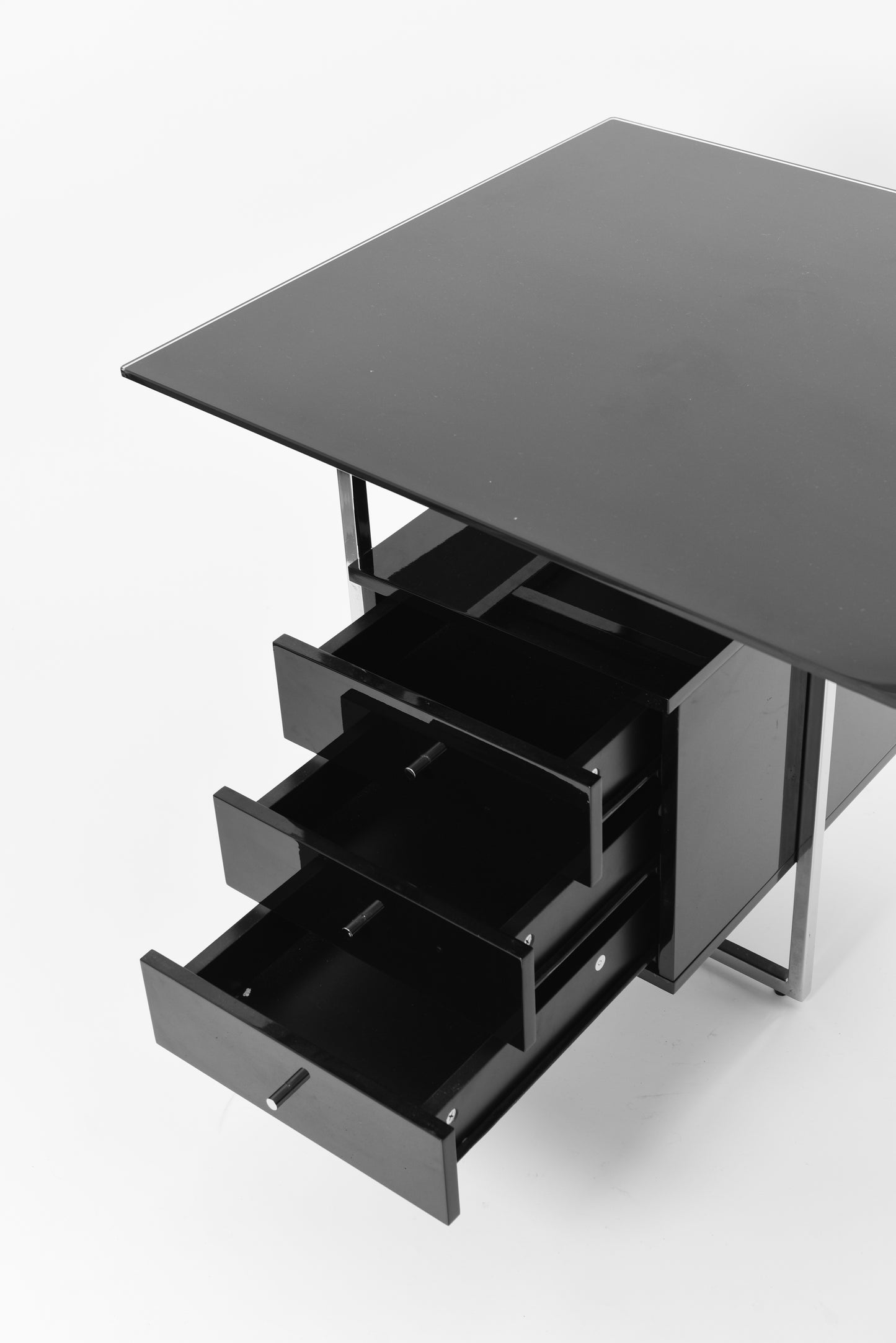 Postmodernist Writing Desk Black Lacquered and Chrome base