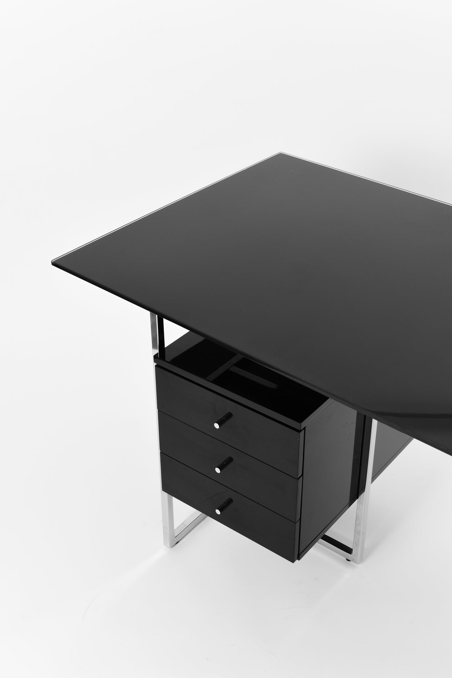 Postmodernist Writing Desk Black Lacquered and Chrome base